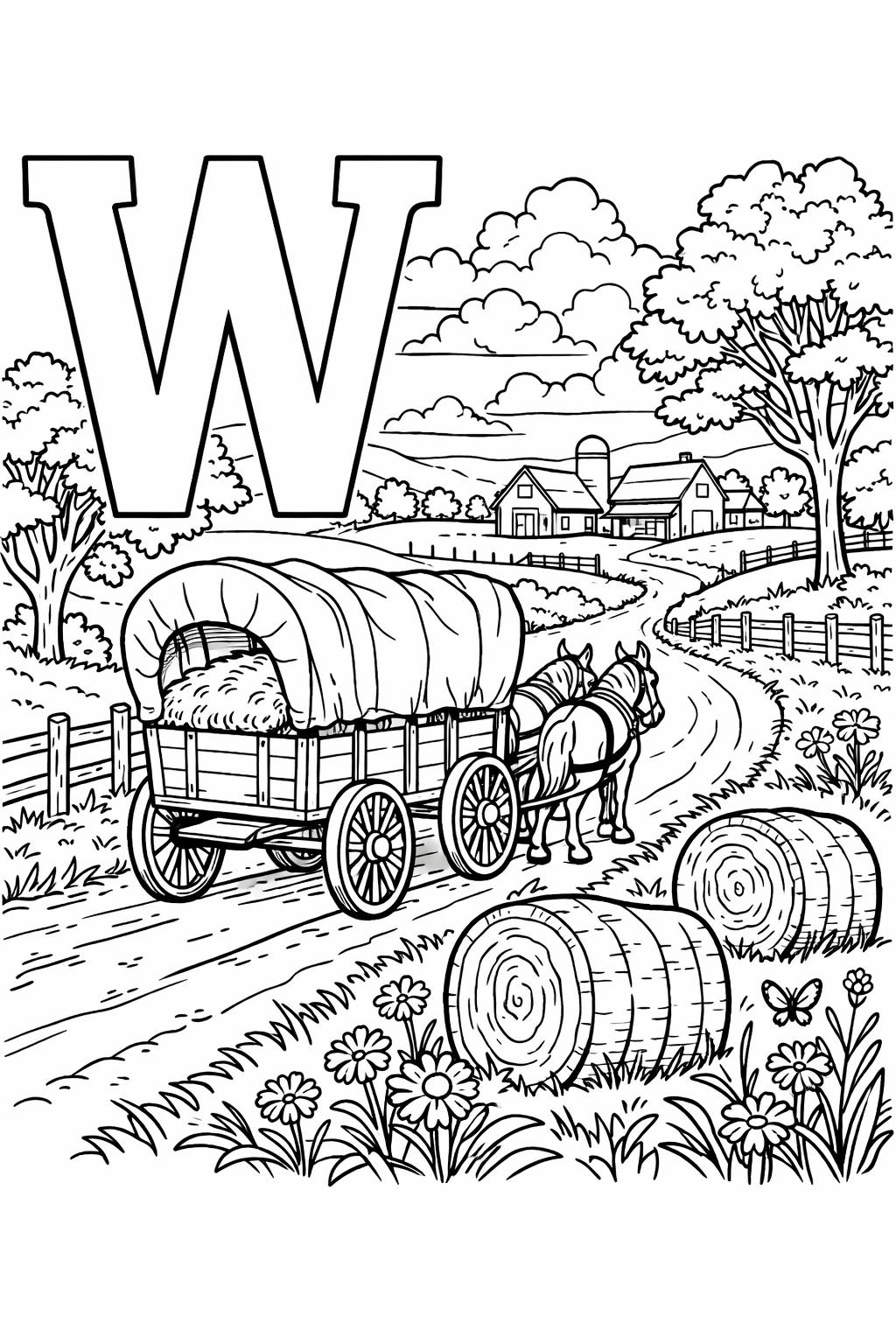 letter W fun coloring page | alphabet learning activity | printable for children