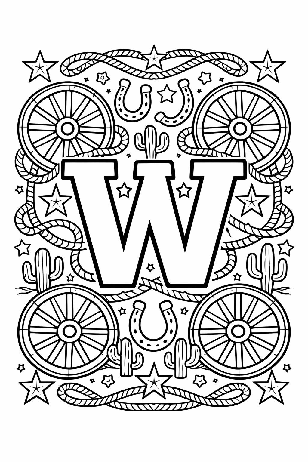 letter W doodle coloring page | creative alphabet printable | children's art activity