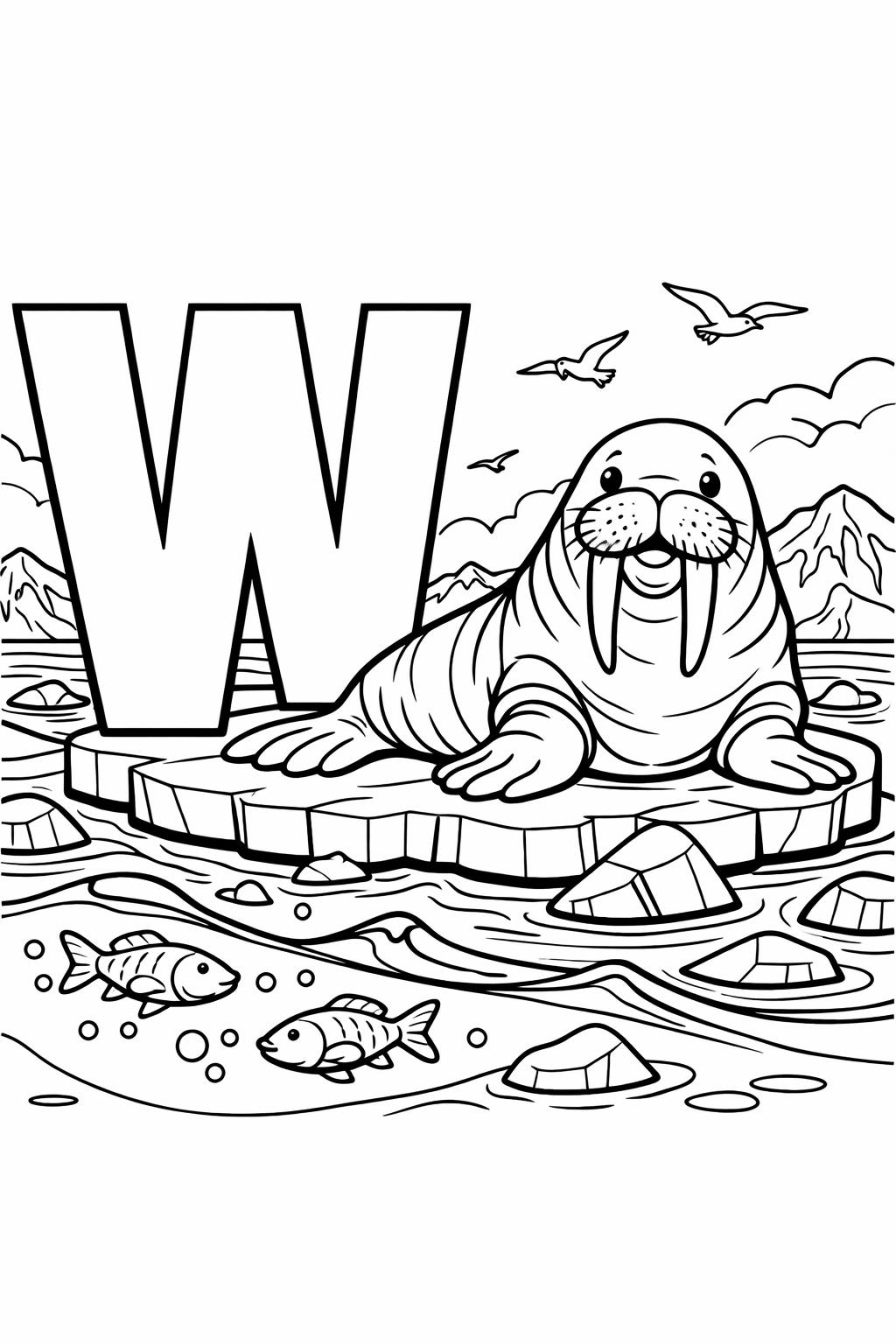 letter W mandala coloring page | decorative alphabet design | relaxing kids activity