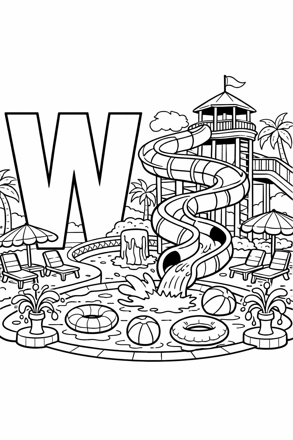 letter W with watch coloring page | everyday object alphabet | kids learning activity