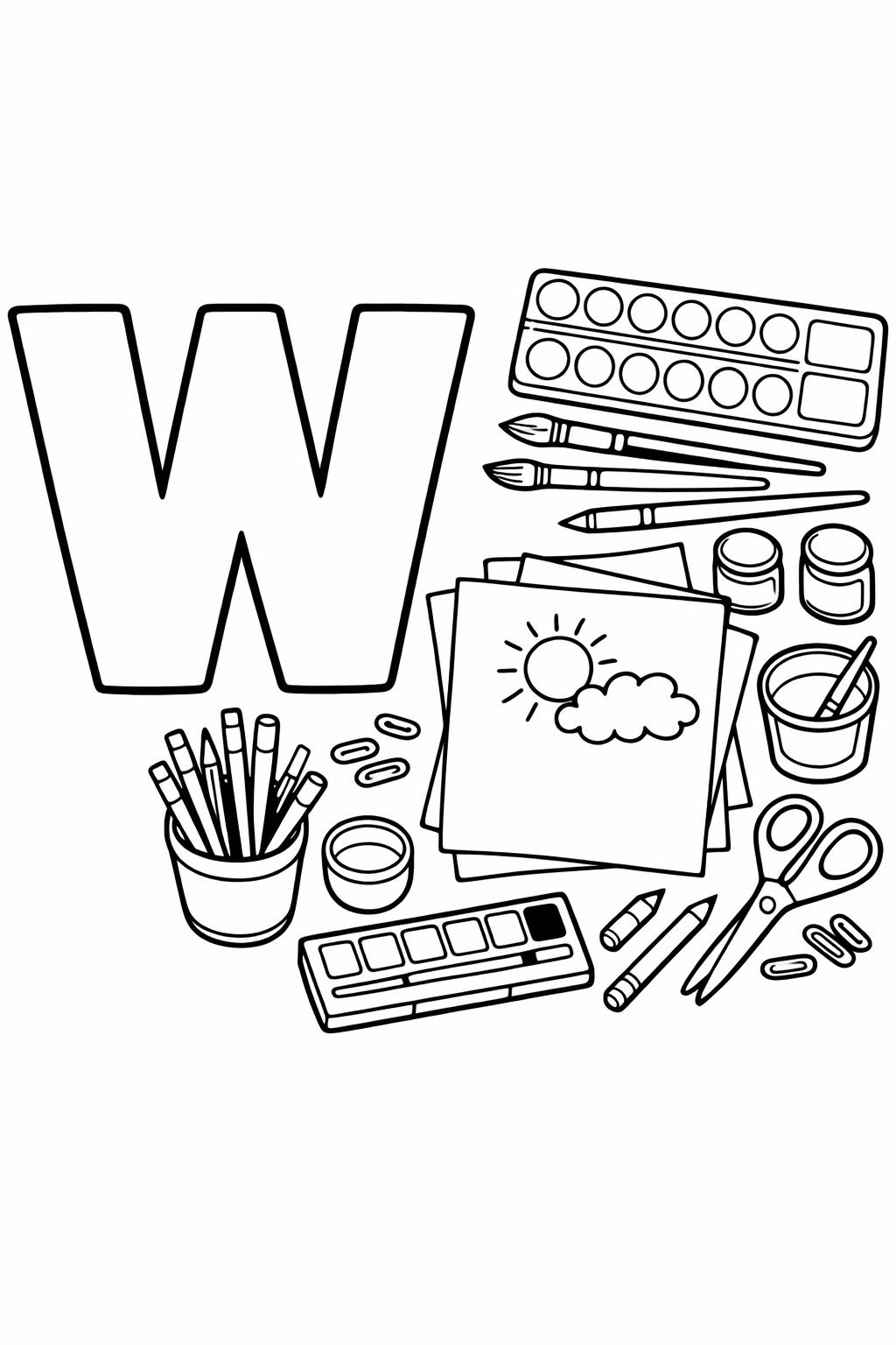 lowercase letter w coloring page | preschool printable | letter recognition practice