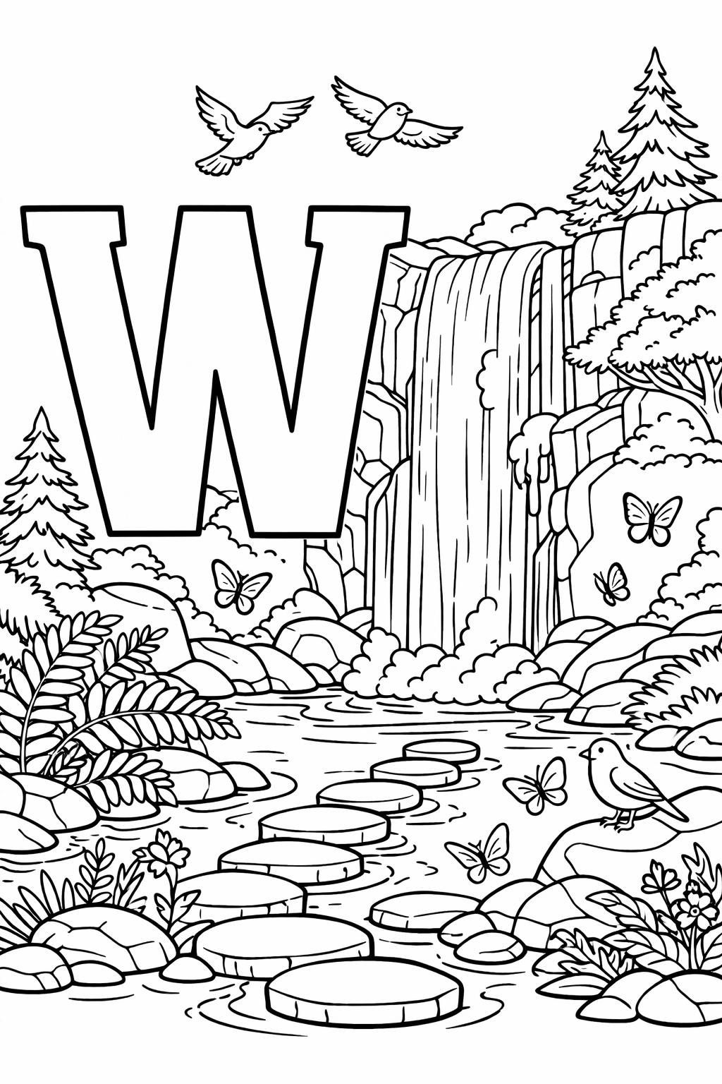 letter W classroom coloring page | kindergarten alphabet worksheet | educational printable