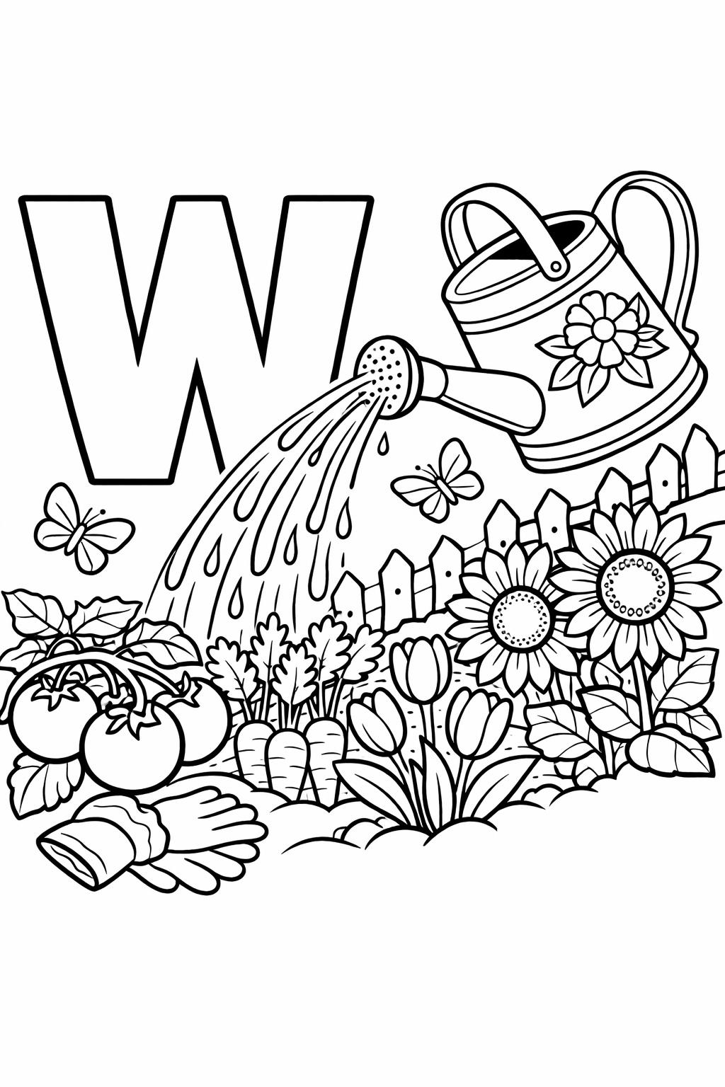 letter W simple coloring page | easy alphabet activity | beginner kids printable