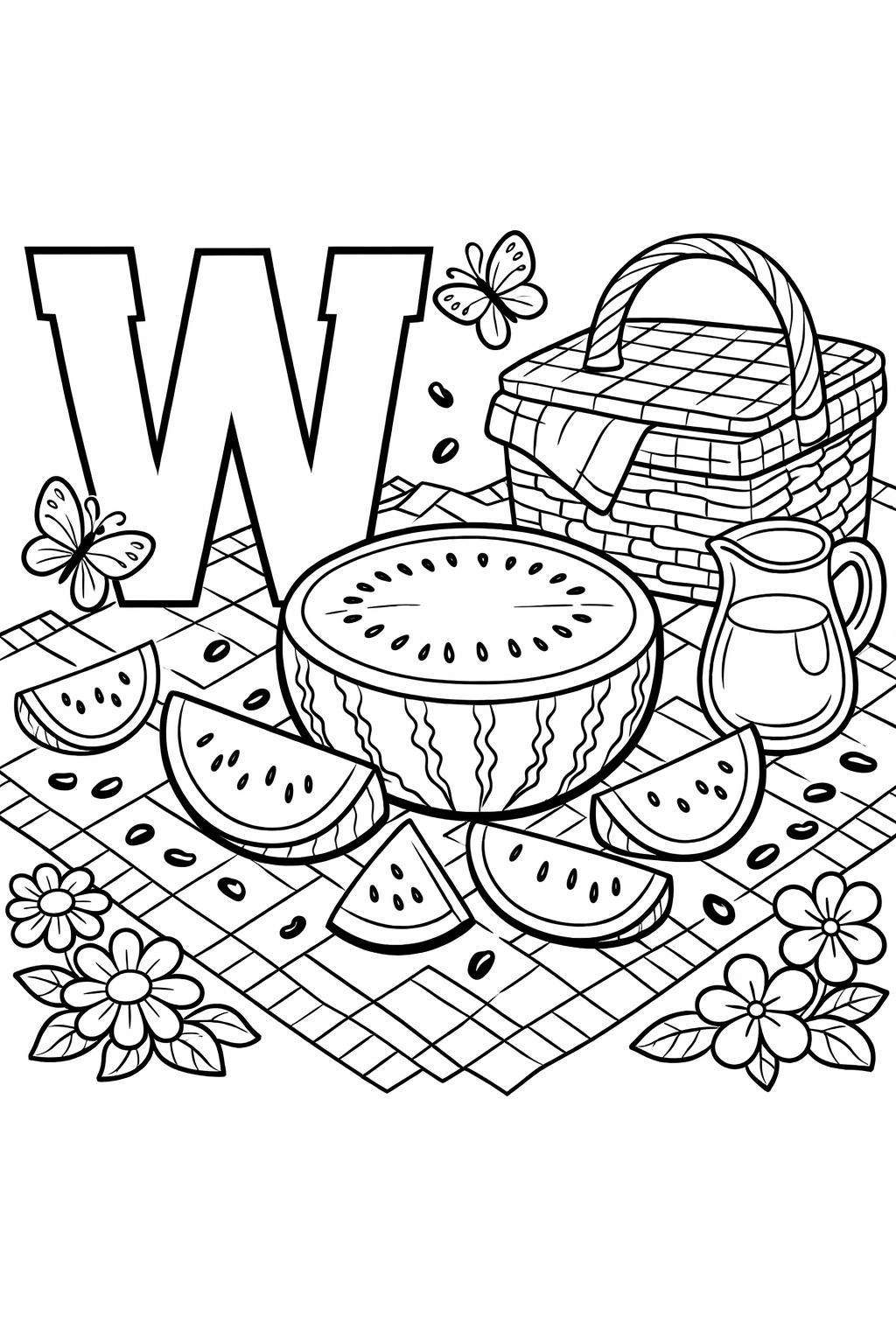 letter W outline coloring page | bold alphabet letter | easy printable coloring sheet