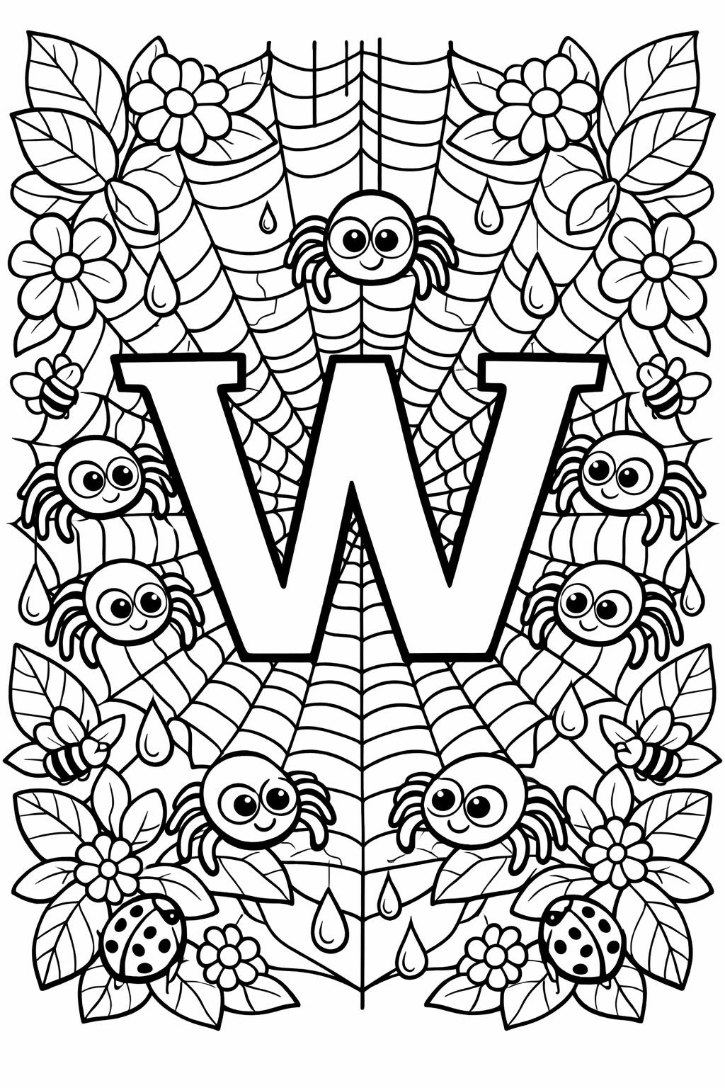 letter W bubble letter coloring page | large alphabet outline | printable coloring activity