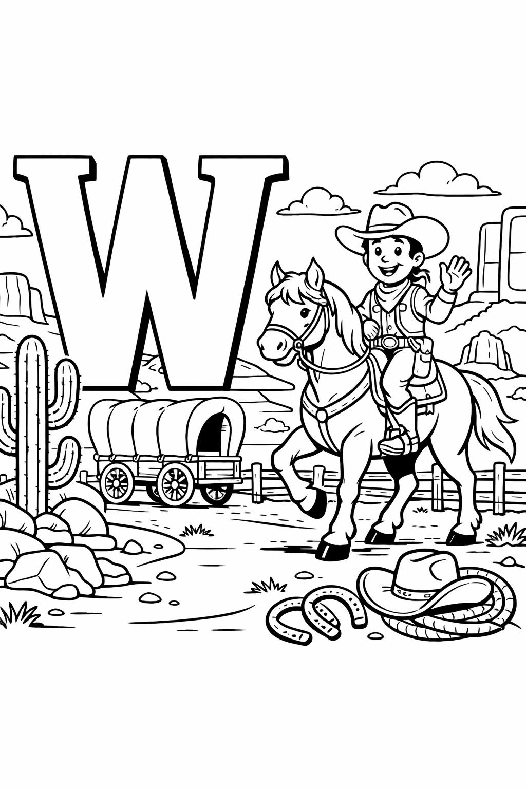 letter W coloring page for kids | big W alphabet printable | learning activity
