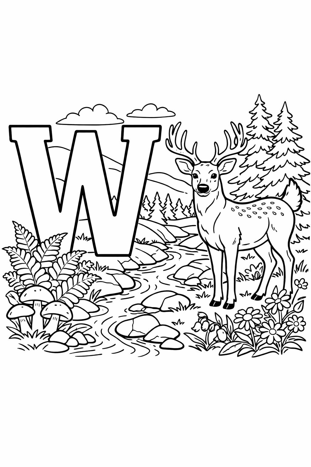 letter W with whale coloring page | ocean animal alphabet | kids coloring activity