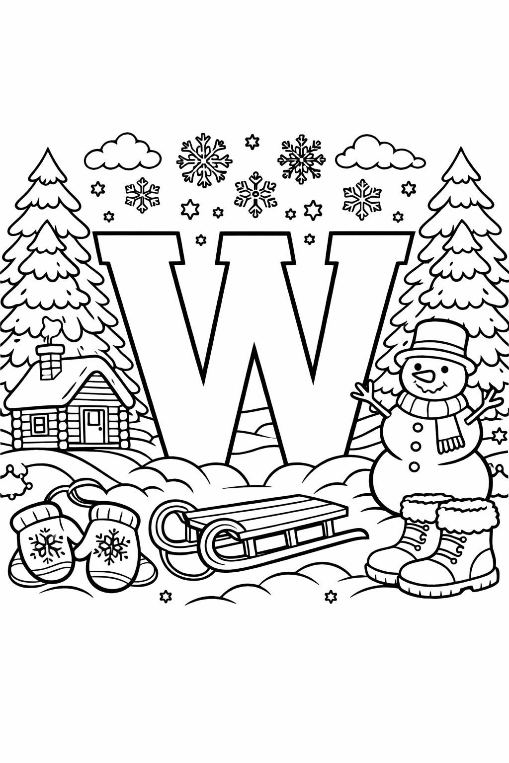 letter W handwriting coloring page | alphabet learning worksheet | preschool practice