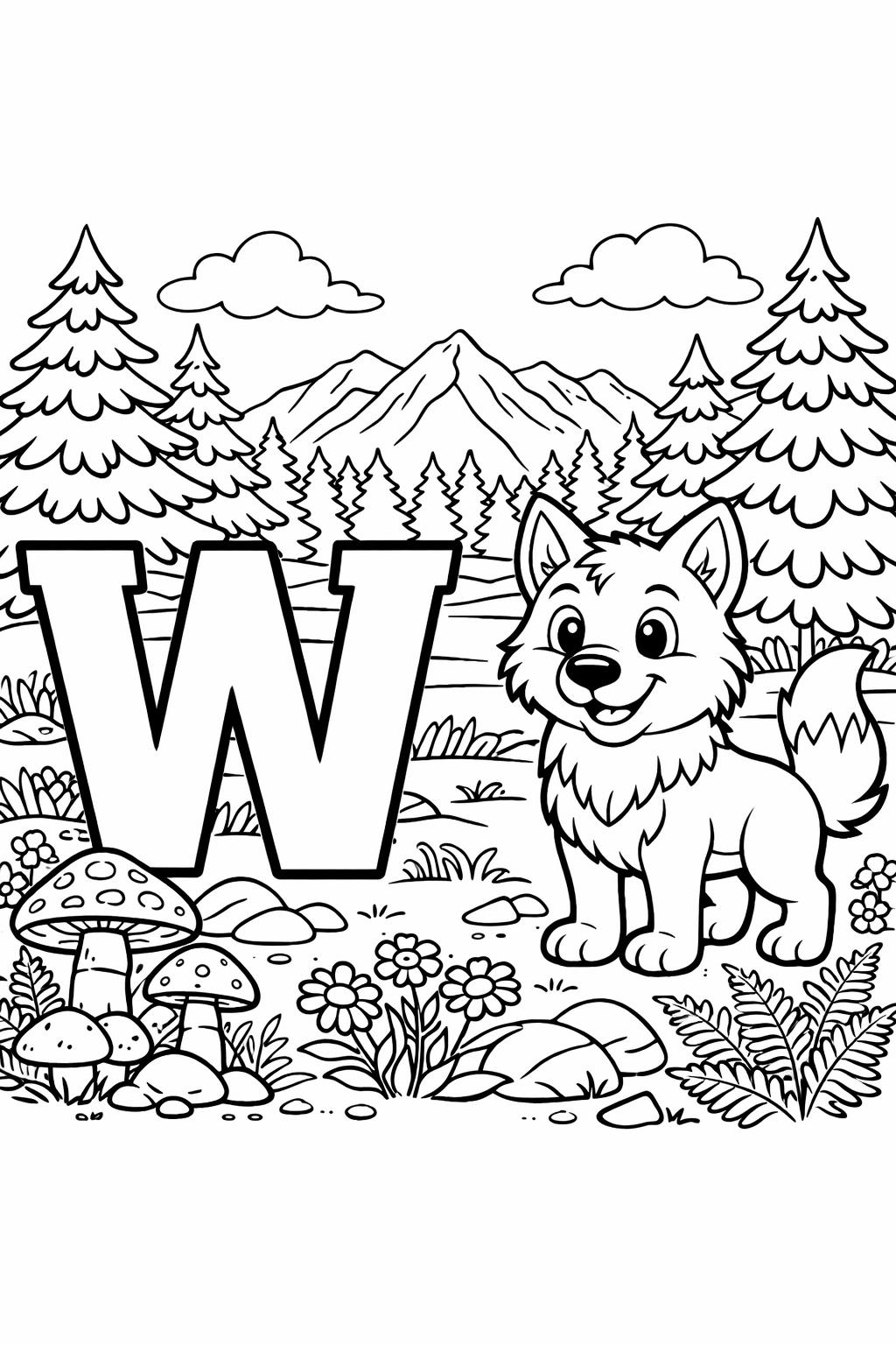 letter W themed coloring sheet | preschool alphabet practice | free printable activity
