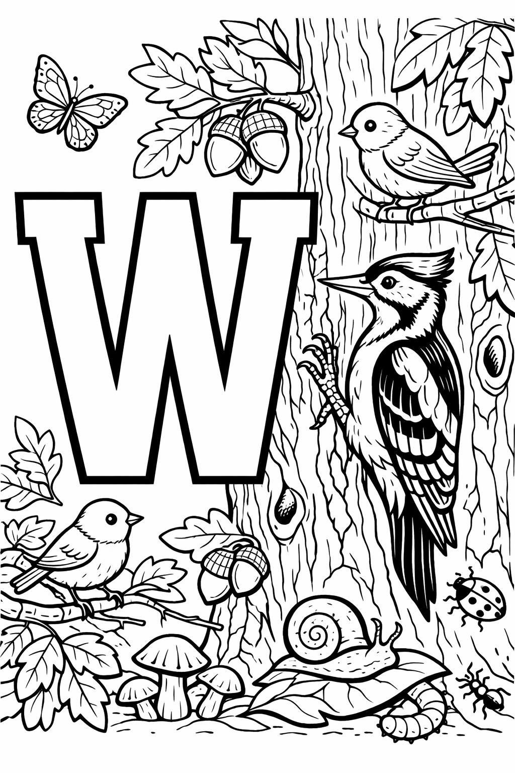letter W decorative coloring page | creative alphabet worksheet | preschool printable