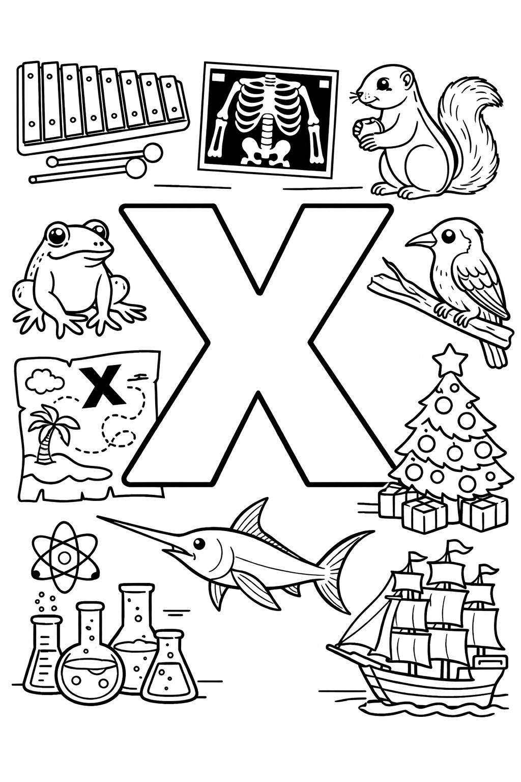letter X printable coloring page | preschool alphabet worksheet | fun educational printable
