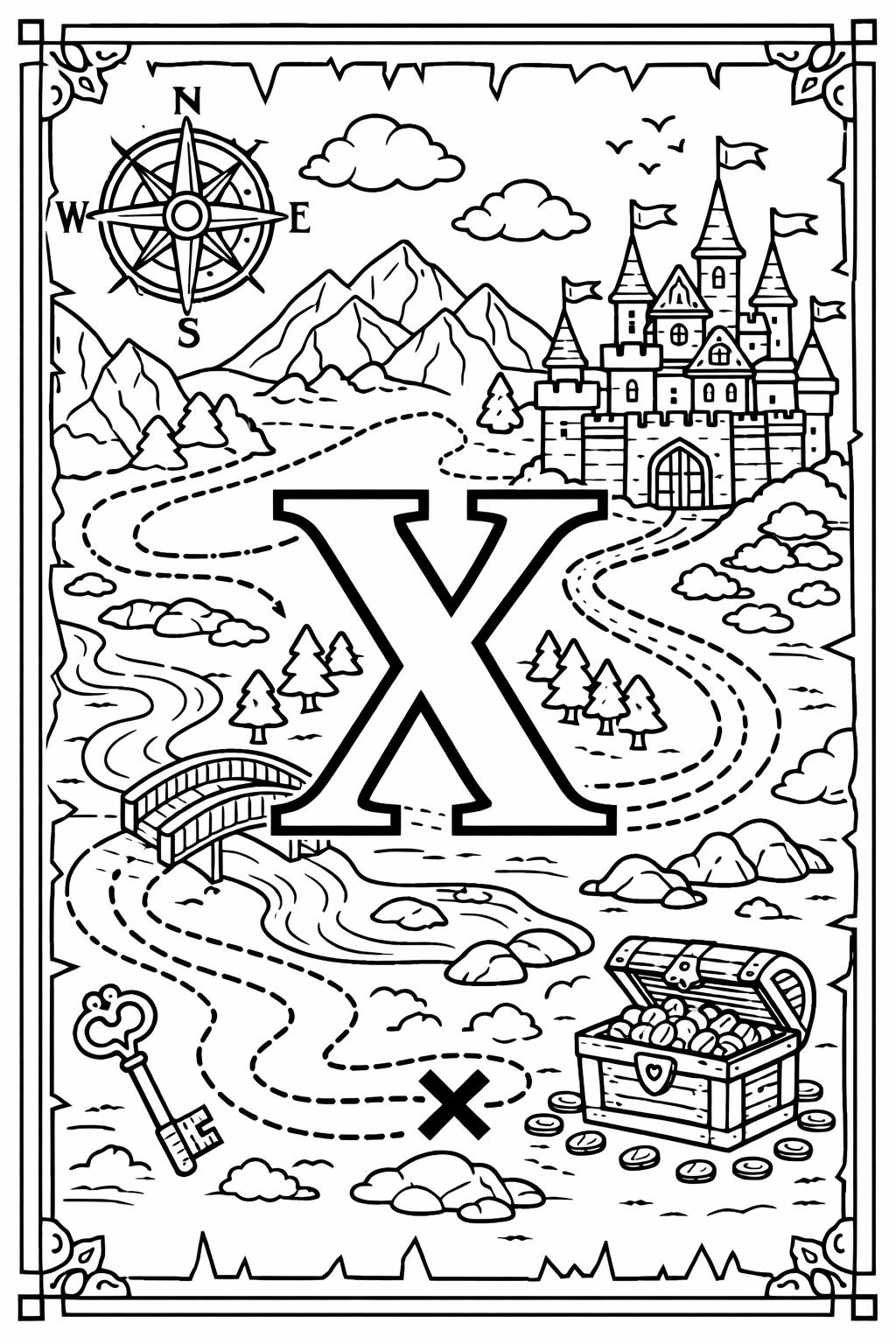 letter X themed coloring sheet | preschool alphabet practice | free printable activity
