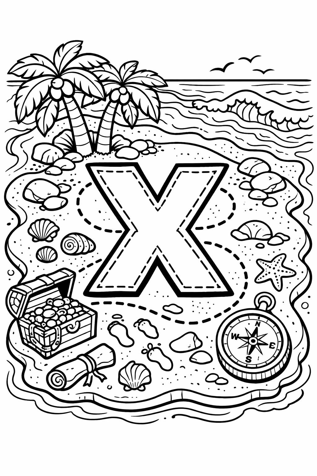 letter X decorative coloring page | creative alphabet worksheet | preschool printable