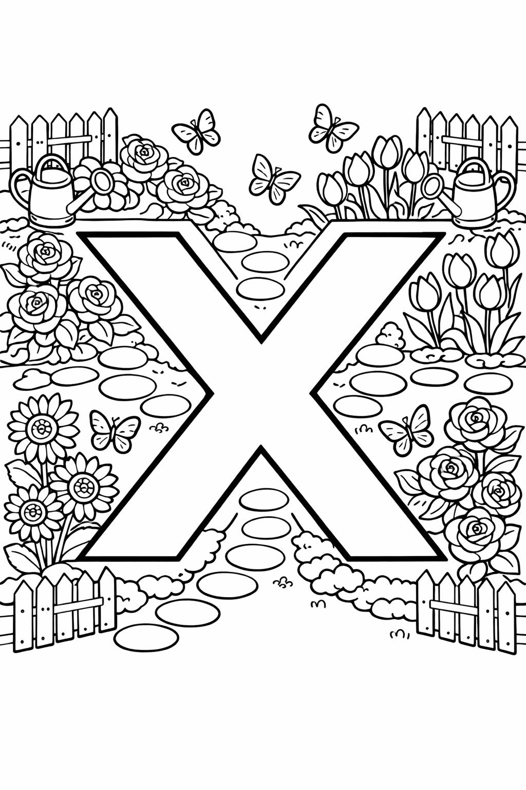 letter X with x-ray coloring page | science alphabet activity | educational coloring sheet