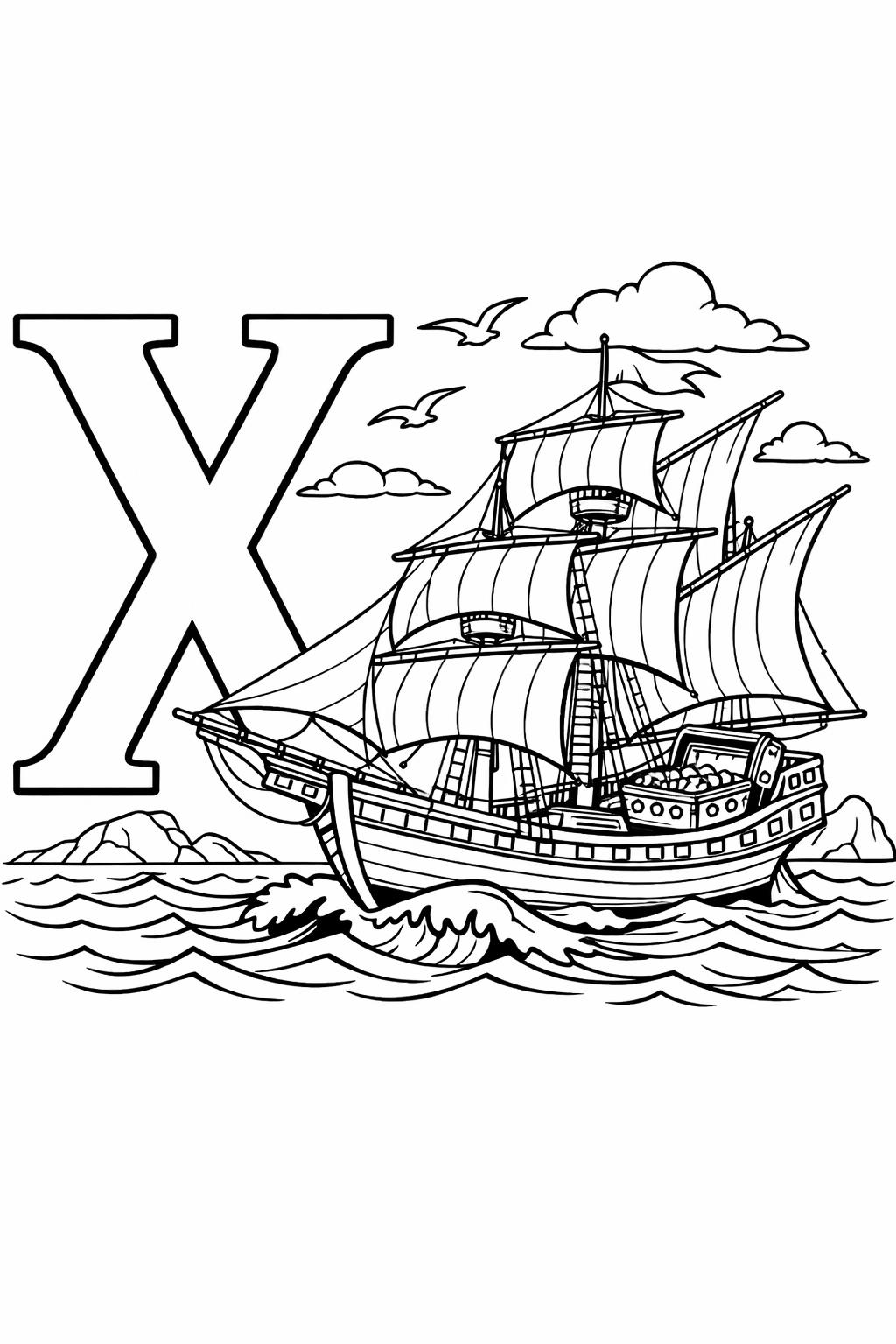 letter X with xylophone coloring page | musical alphabet printable | kids coloring activity