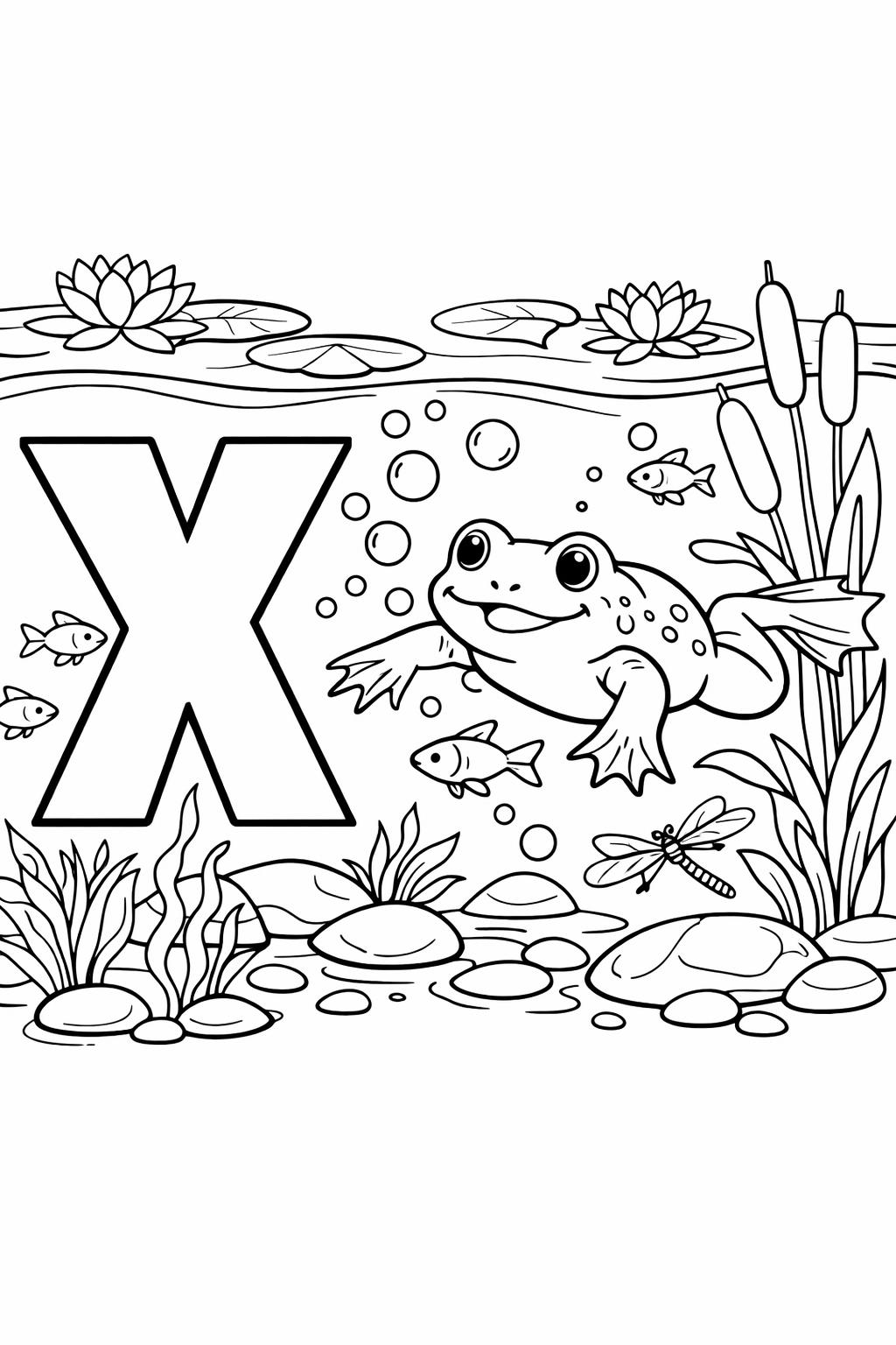 uppercase letter X coloring page | free alphabet printable | kindergarten worksheet