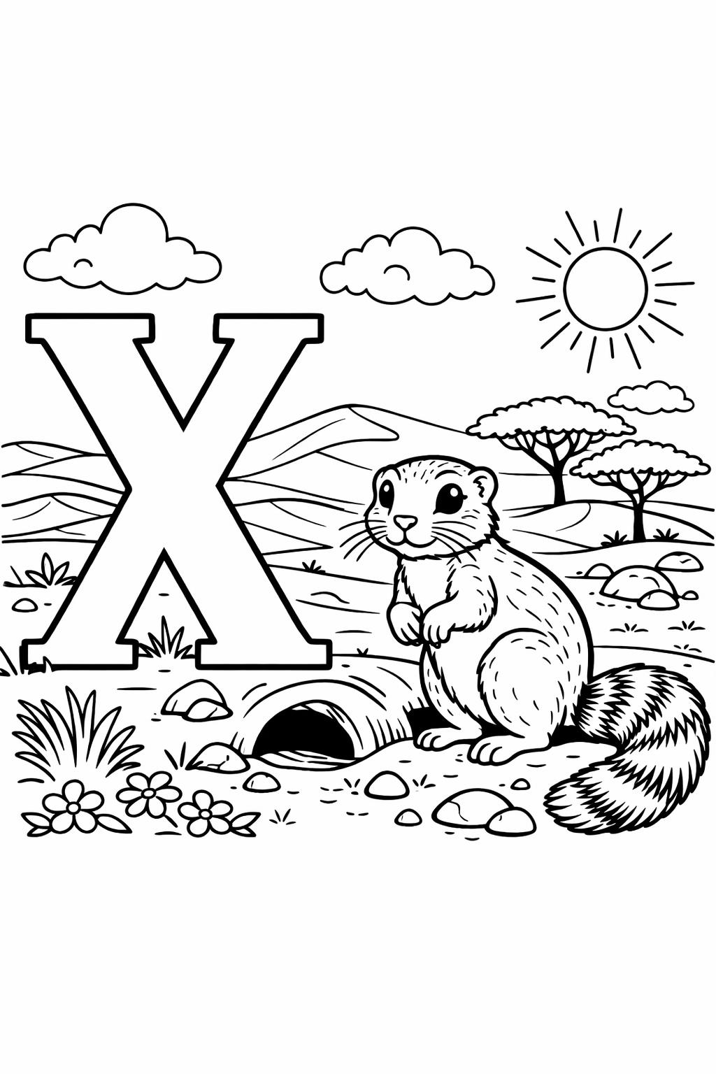 letter X coloring page for kids | big X alphabet printable | learning activity