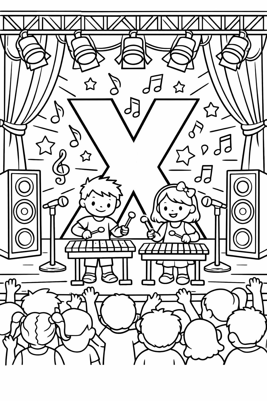 letter X simple coloring page | easy alphabet activity | beginner kids printable