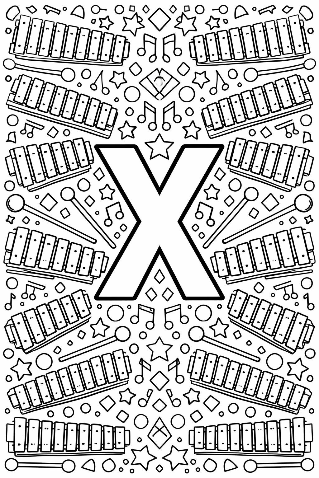 letter X with box coloring page | object alphabet activity | preschool coloring sheet