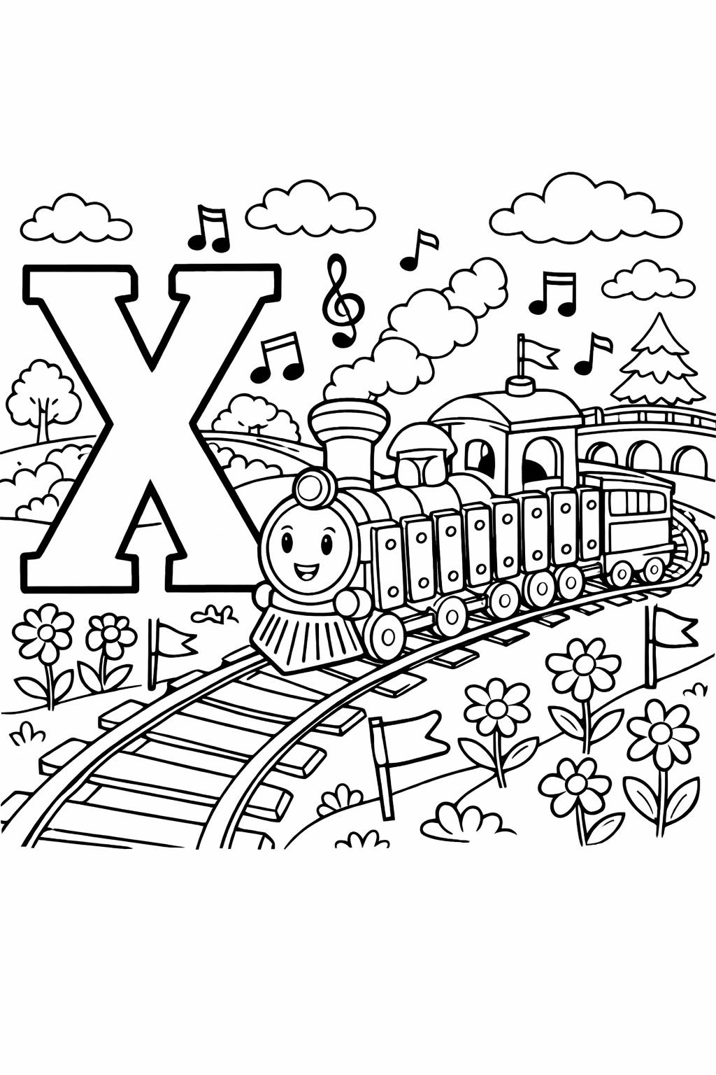 letter X fun coloring page | alphabet learning activity | printable for children