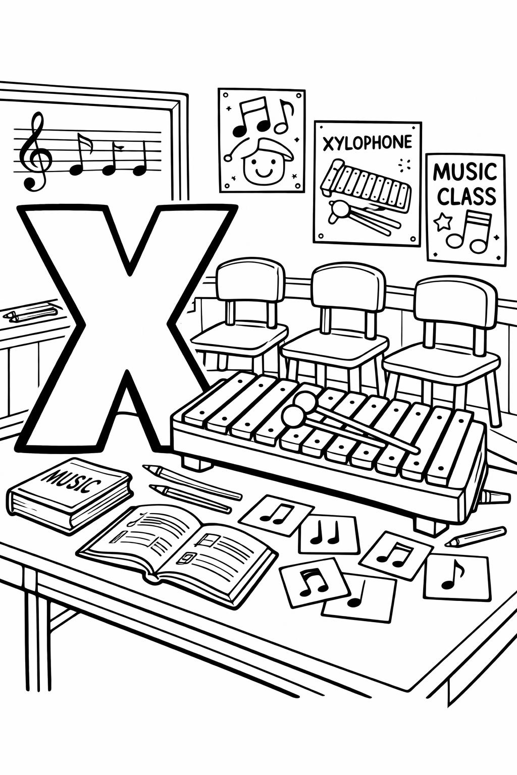 letter X with six objects coloring page | number and letter activity | printable worksheet