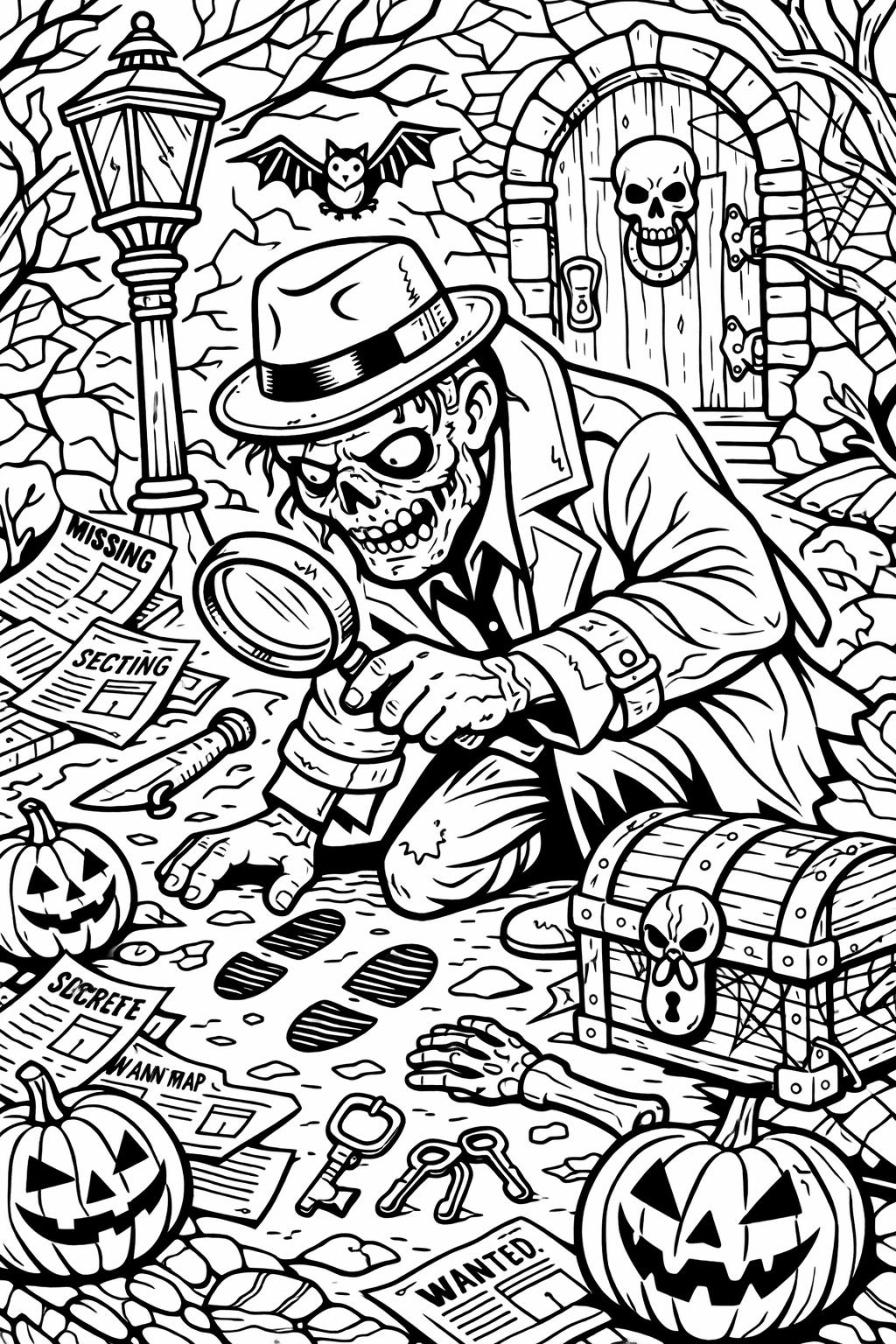 funny zombie coloring page | silly Halloween character | fun coloring activity