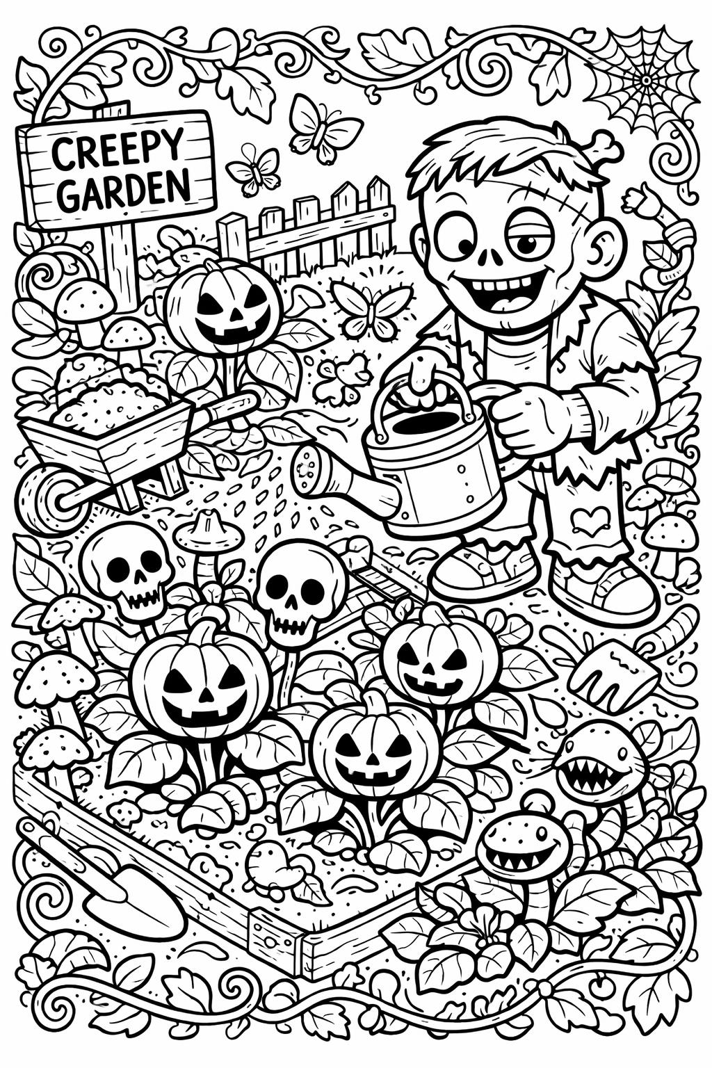 zombie and vampire coloring page | creepy character group | Halloween printable
