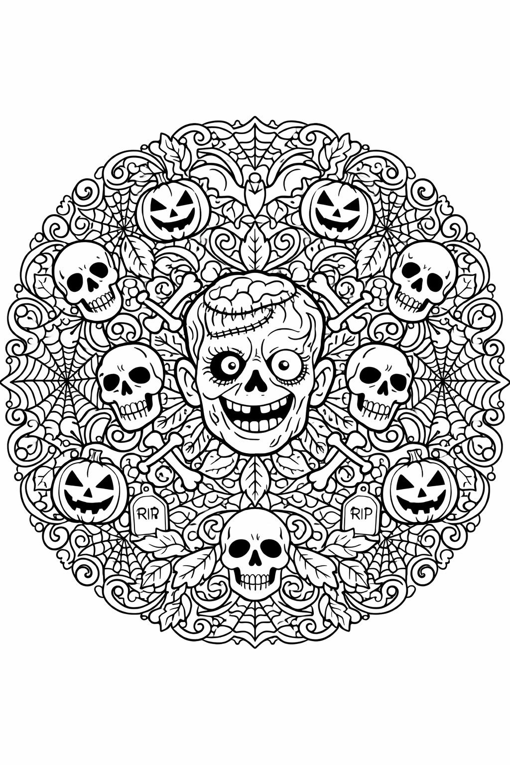 Halloween zombie coloring page | chilling spooky artwork | festive printable sheet