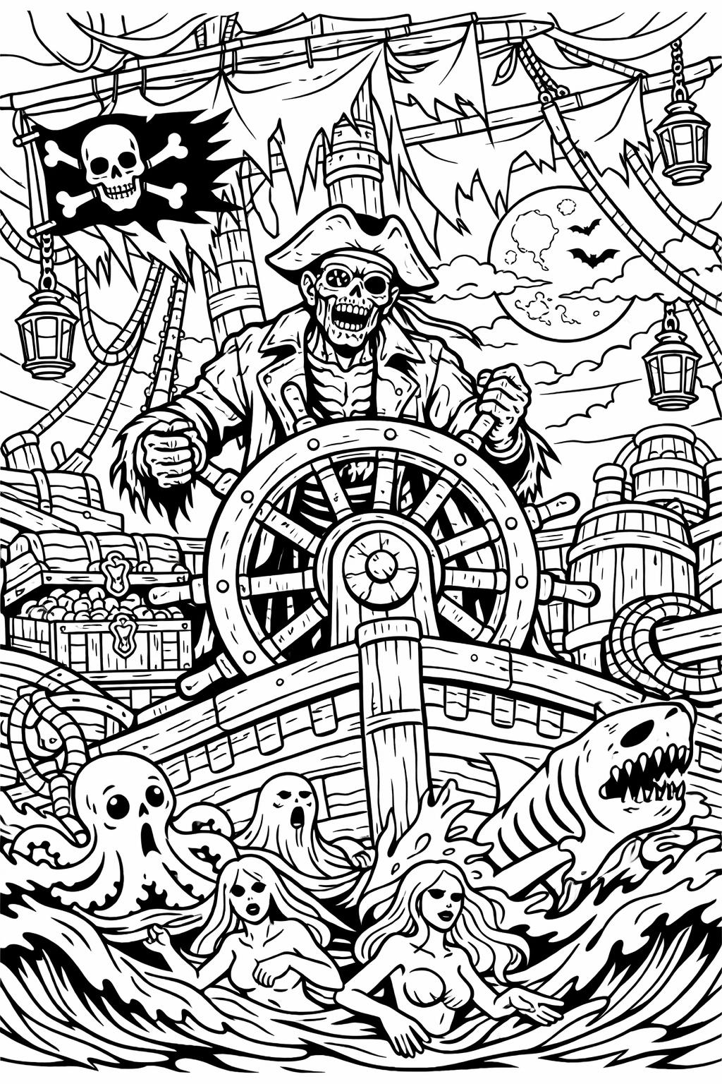 zombie with black cat coloring page | creepy Halloween scene | fun coloring activity
