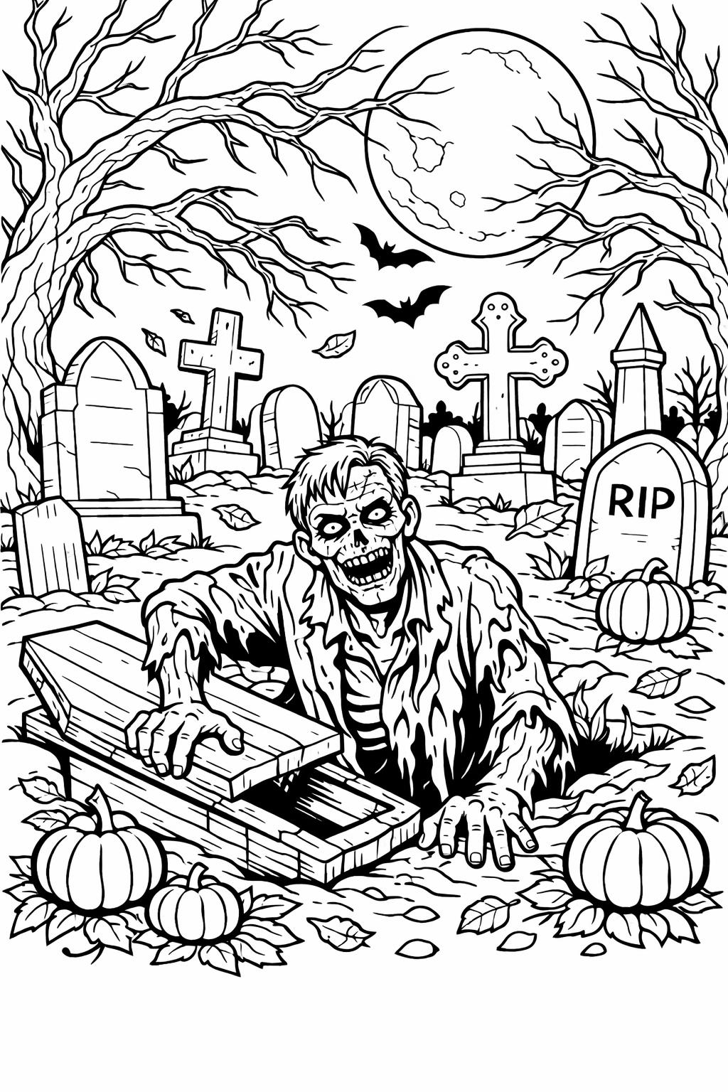 zombie coloring pages for Halloween | free printable spooky designs | chilling holiday activity