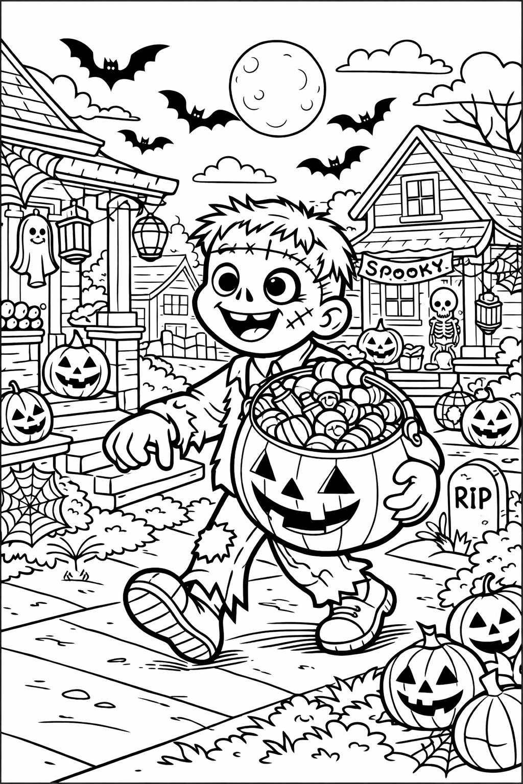 zombie Halloween coloring page | chilling seasonal artwork | spooky printable coloring sheet