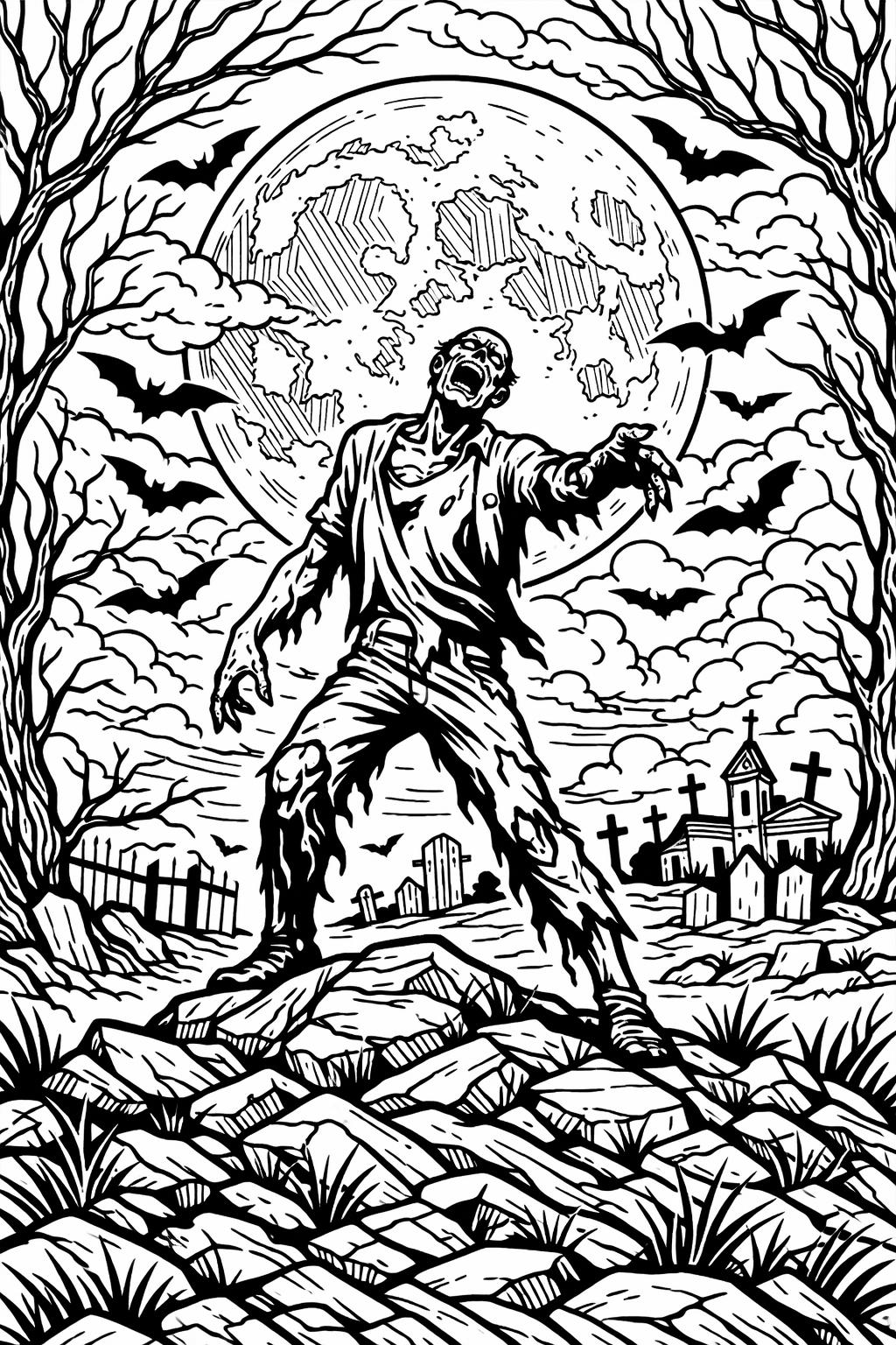 zombie costume coloring page | Halloween dress-up character | kids coloring sheet
