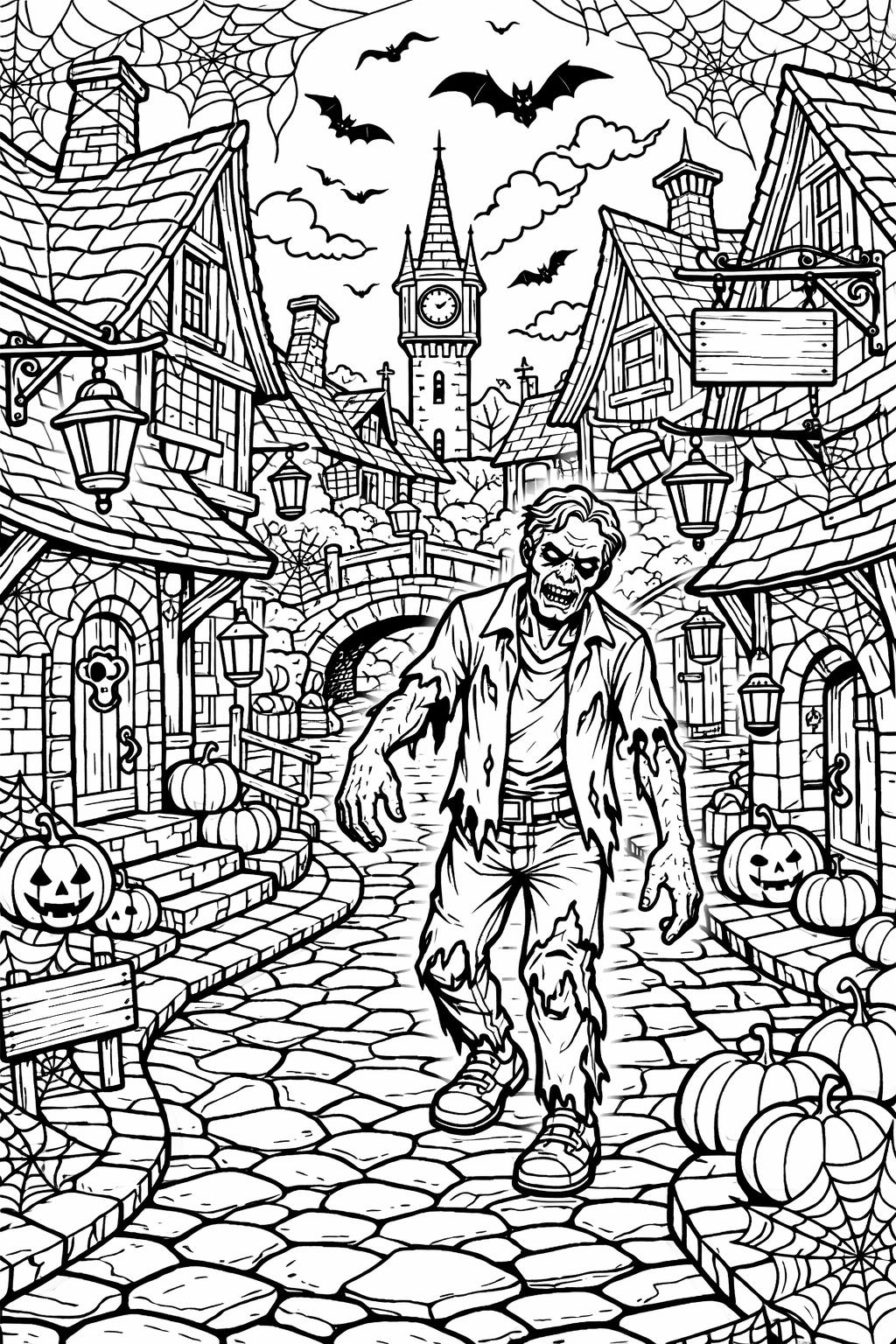 scary zombie coloring page | creepy Halloween character | printable coloring activity