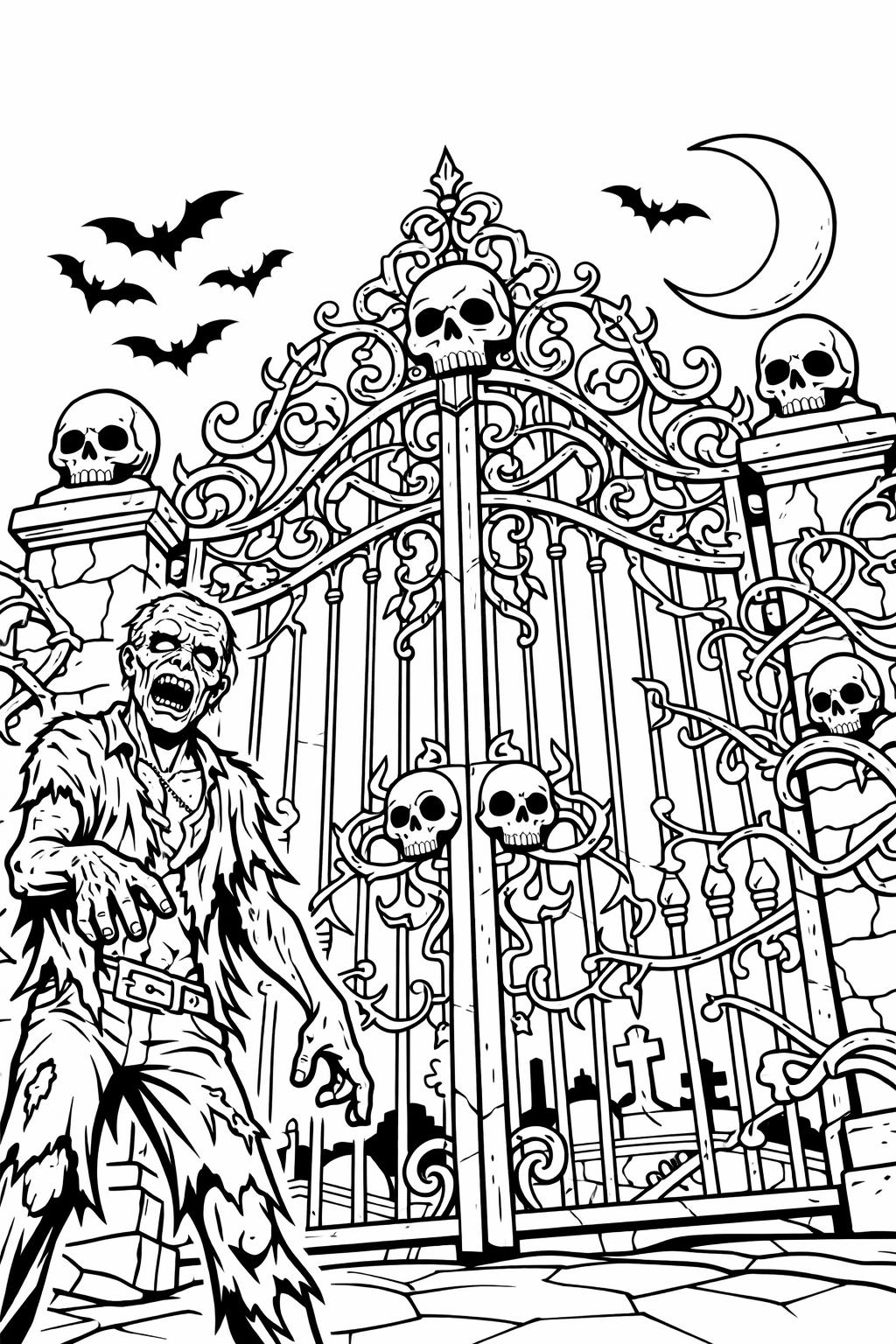 kawaii zombie coloring page | adorable Halloween character | cute printable coloring sheet