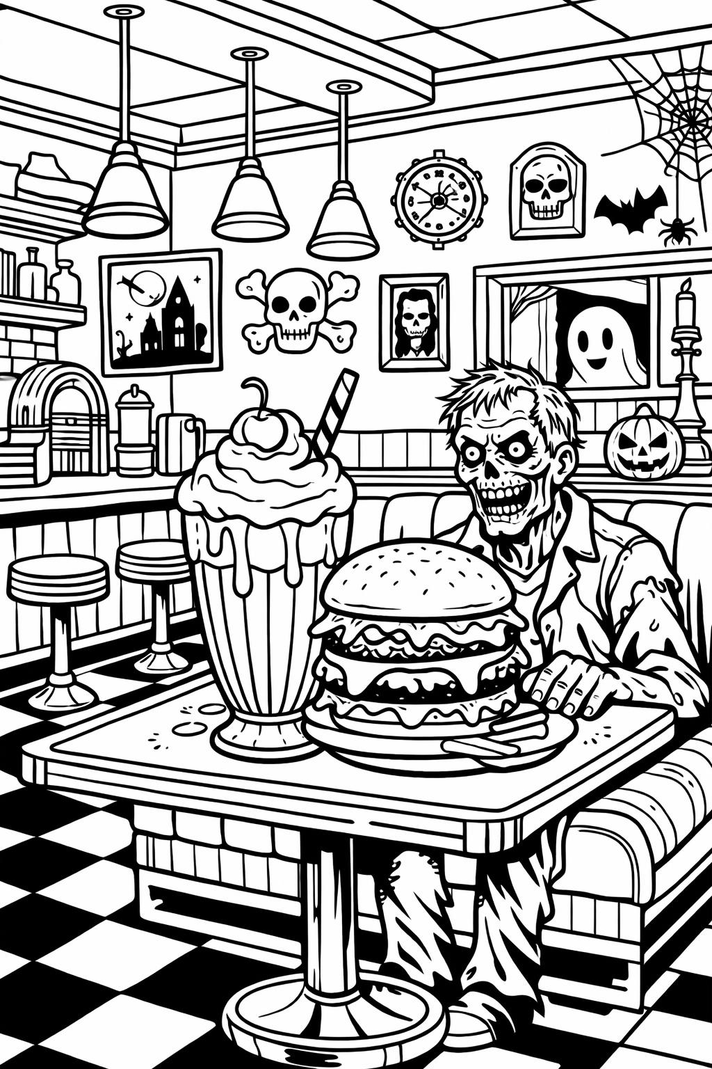 zombie doodle coloring page | fun spooky illustrations | creative Halloween activity
