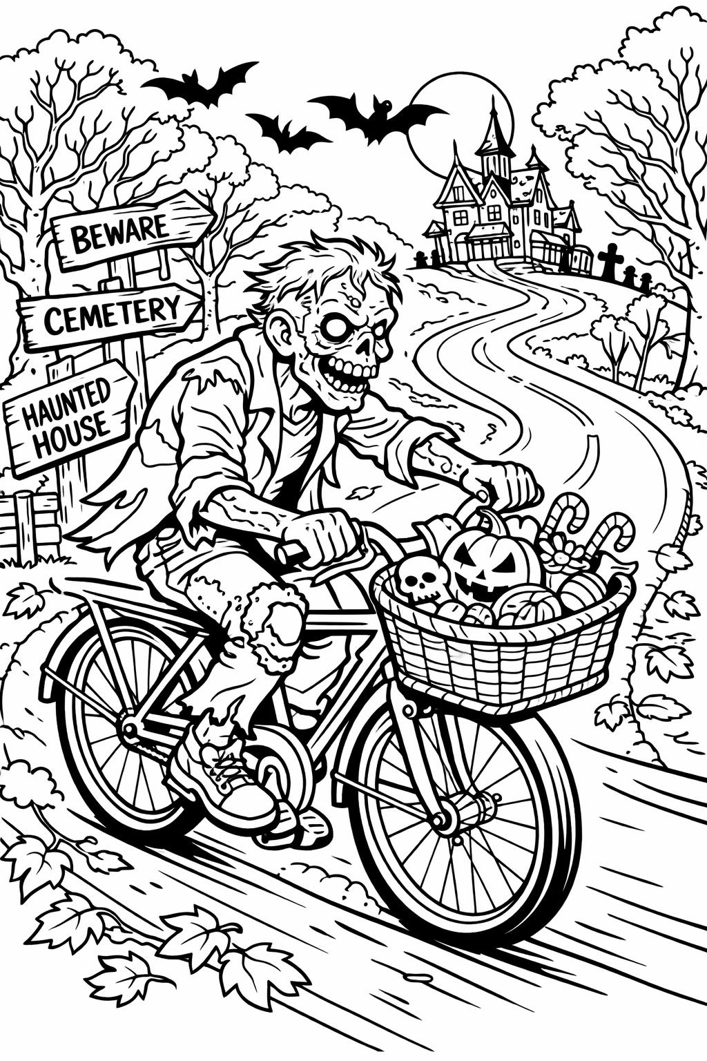 zombie apocalypse coloring page | spooky survival scene | Halloween printable activity