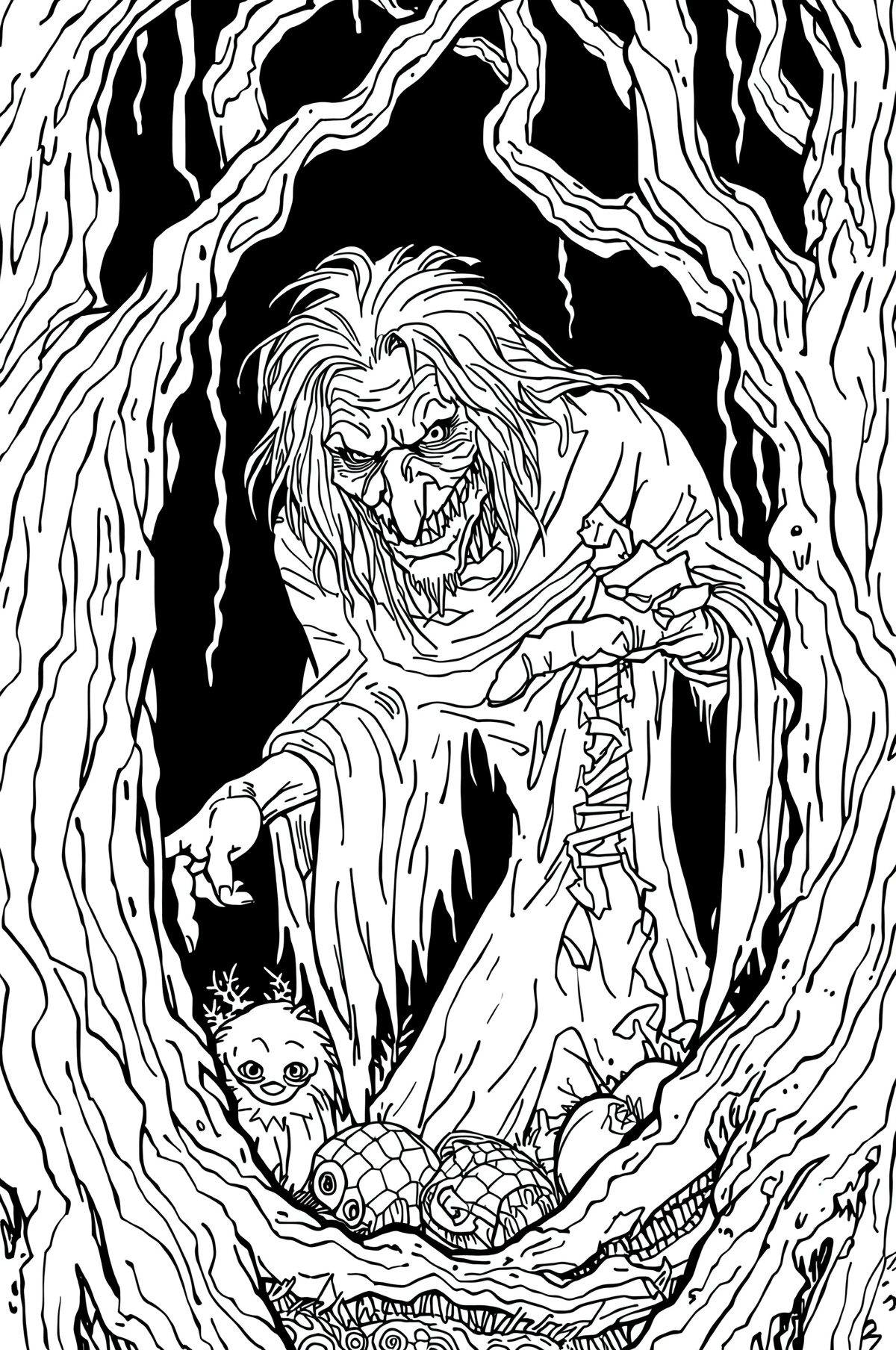 Scary Old Crone Witch in Woods