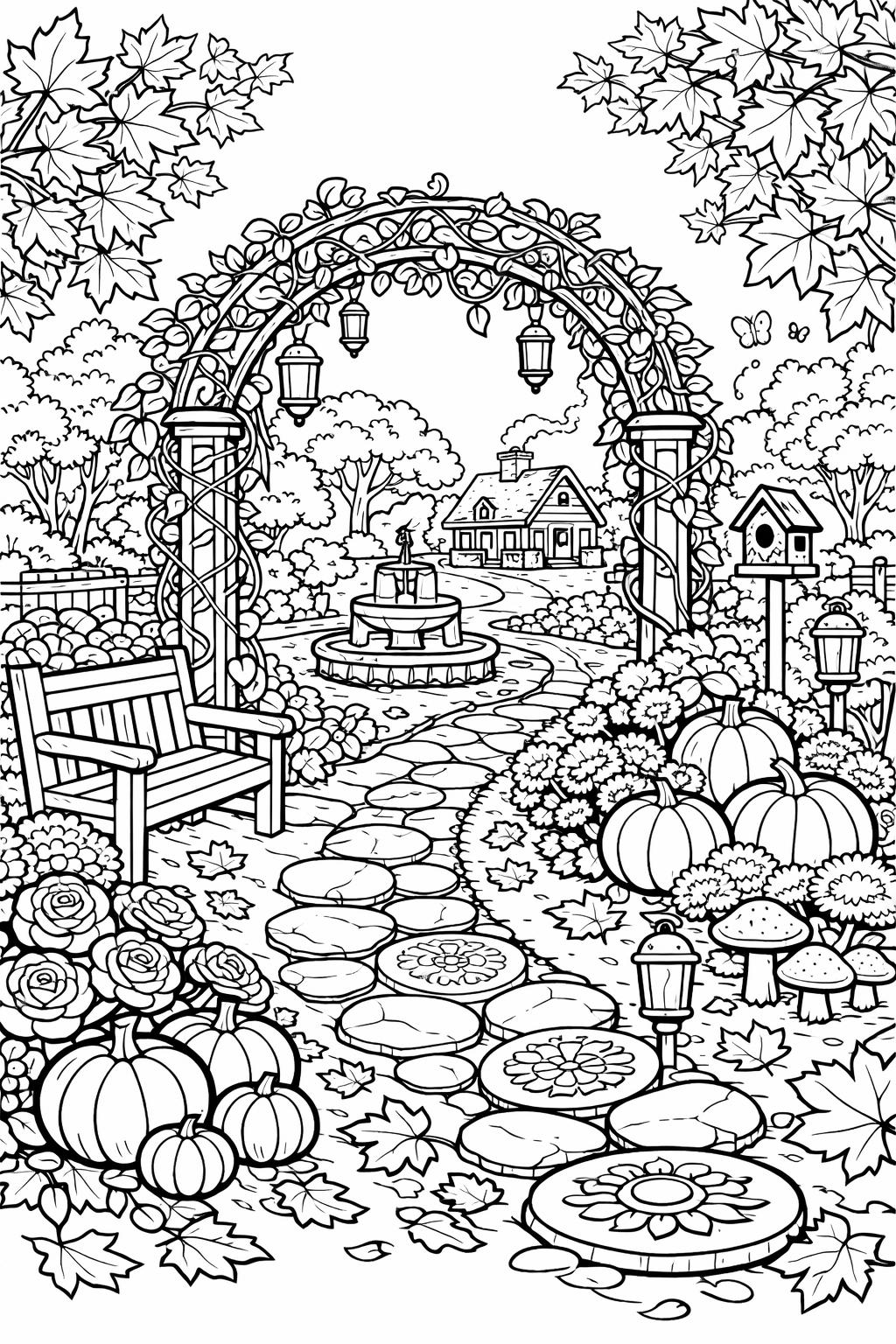 fall leaves coloring page | elegant autumn foliage | adult coloring activity