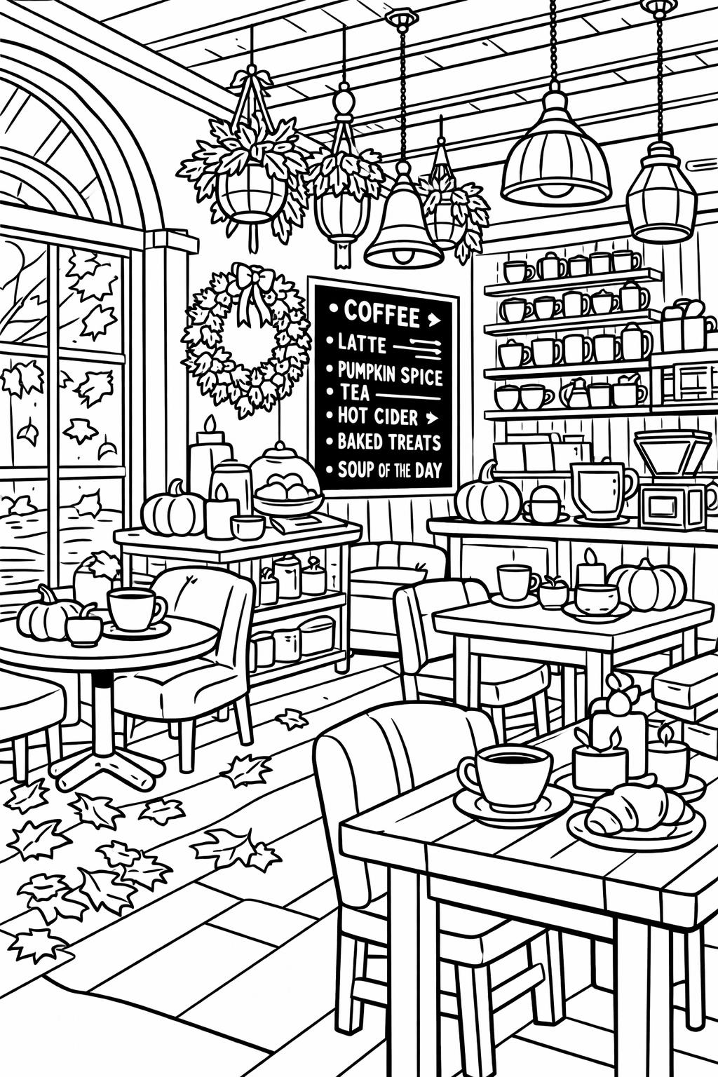 detailed autumn coloring page for adults | intricate fall artwork | relaxing coloring sheet