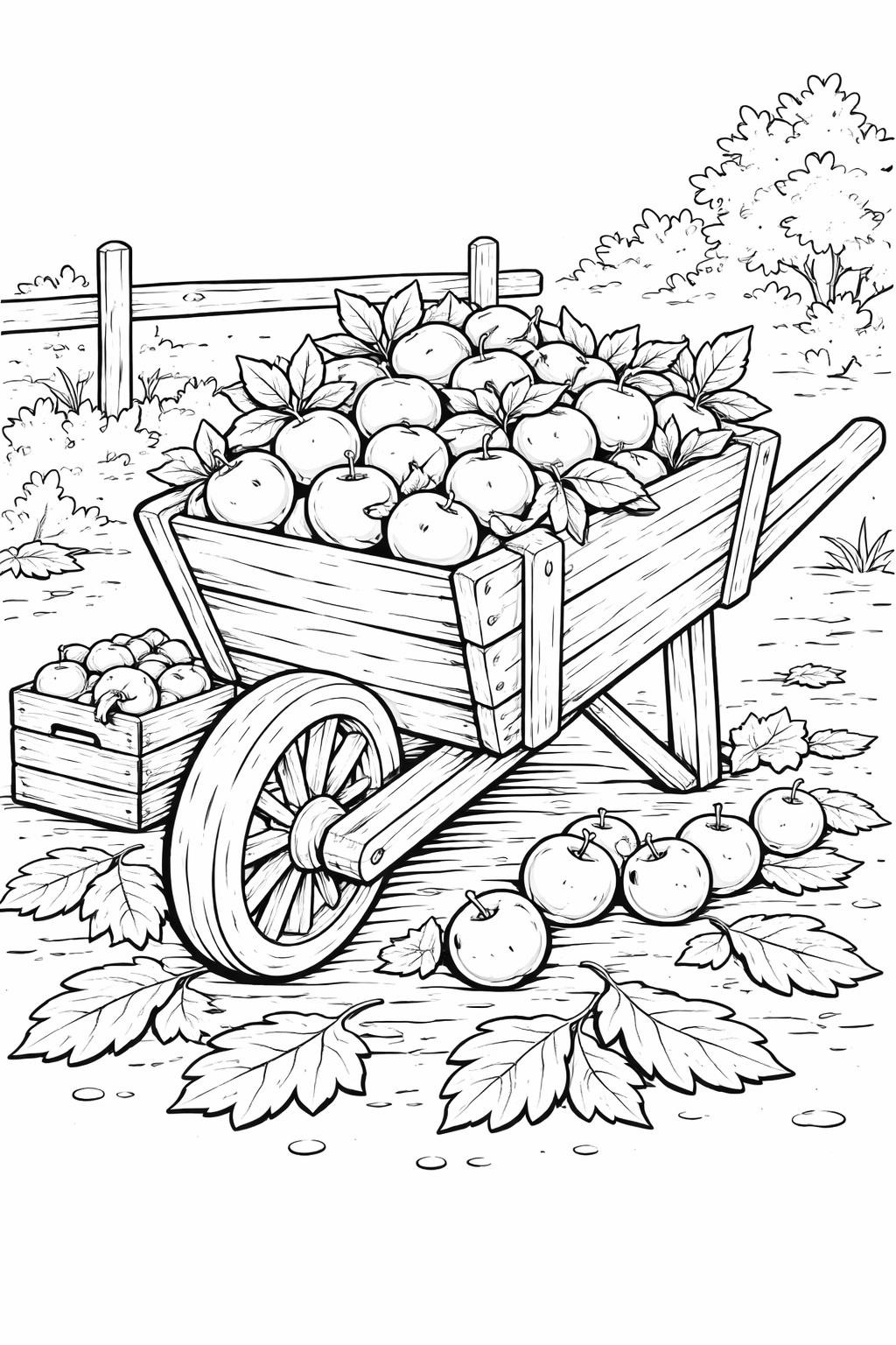 apple basket coloring page | fresh harvest fruit | festive fall coloring sheet