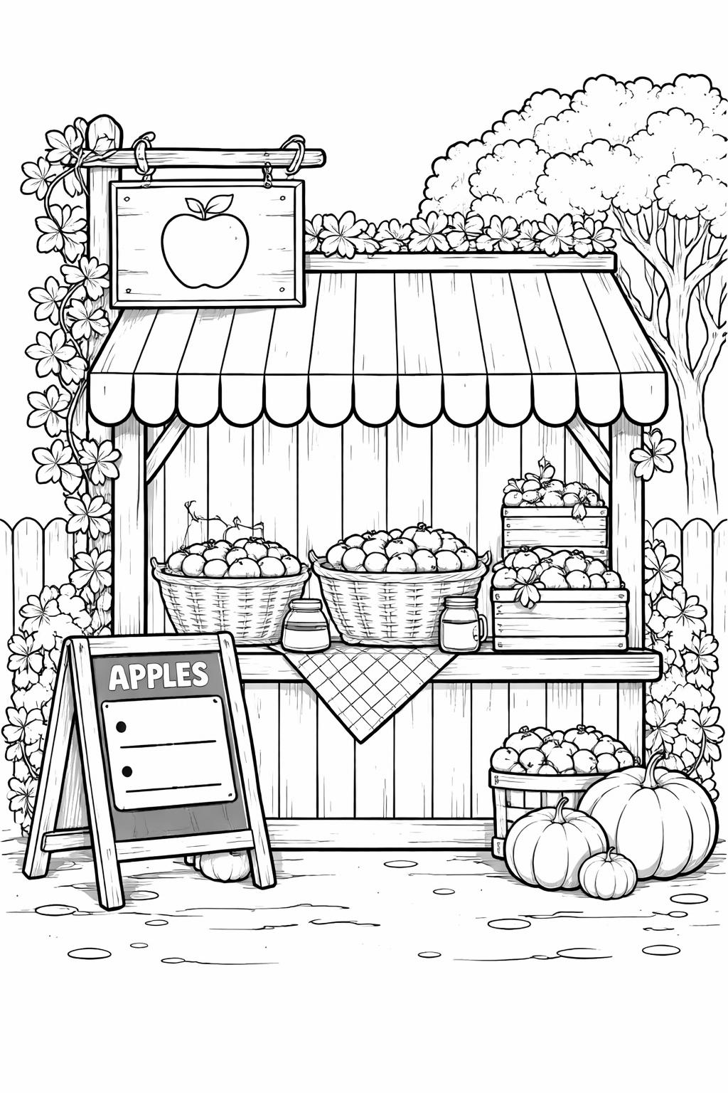 apple with leaves coloring page | fall foliage and fruit | printable coloring sheet