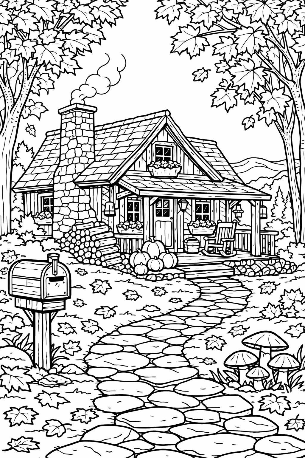 fall harvest coloring page | pumpkins and seasonal details | adult printable activity