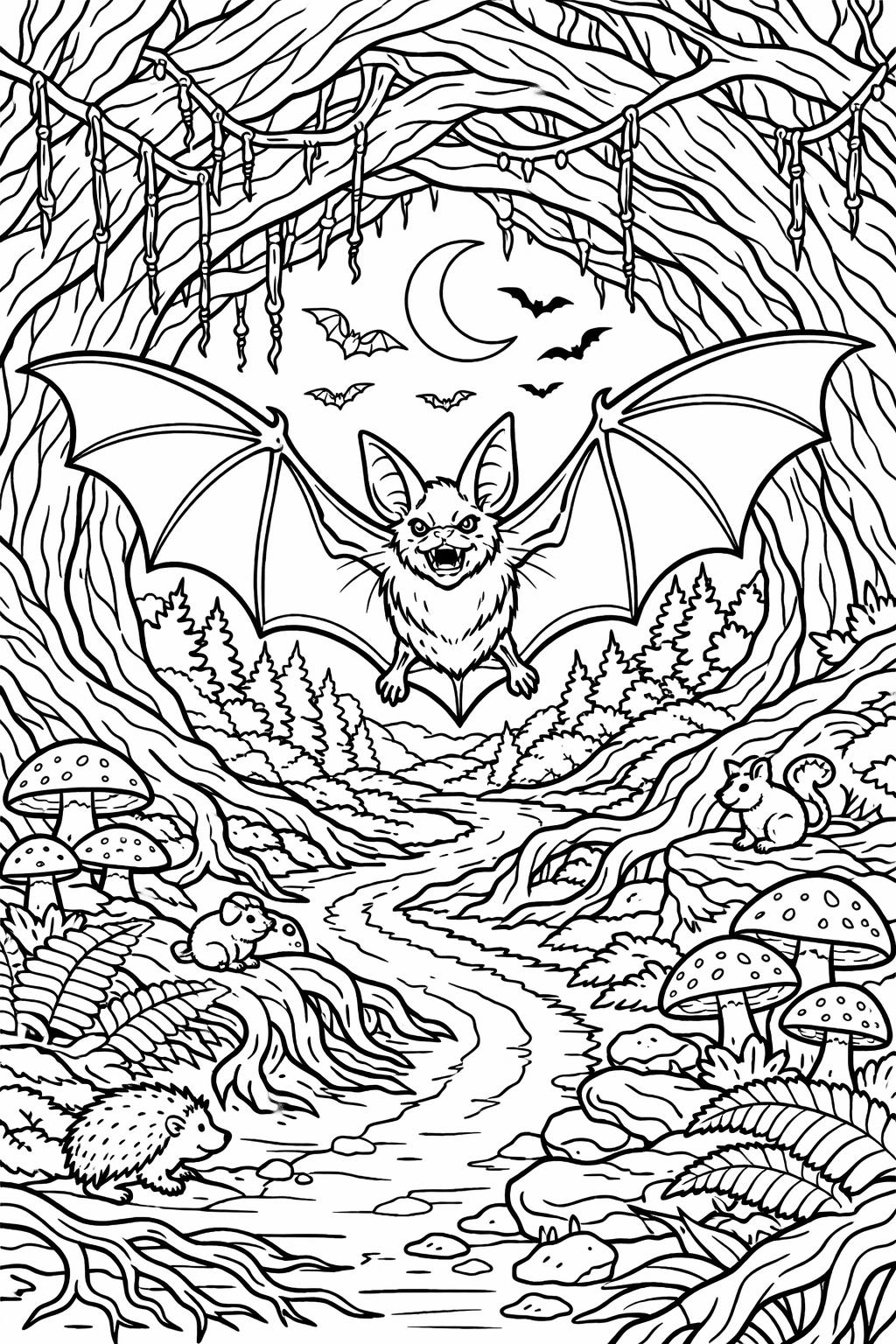 bat coloring pages for Halloween | free printable creepy designs | spooky holiday activity