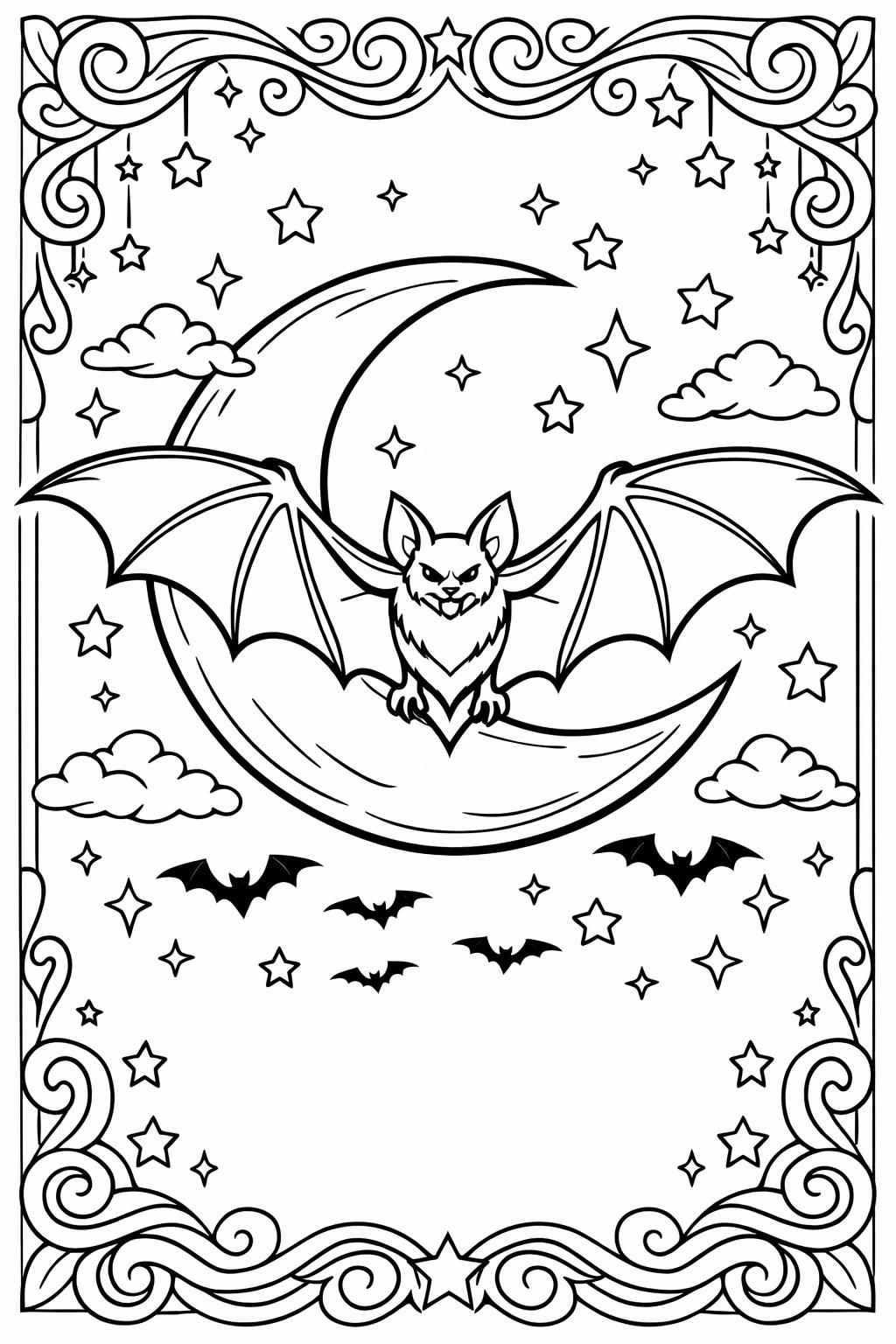 bat in a cave coloring page | creepy underground scene | printable Halloween activity