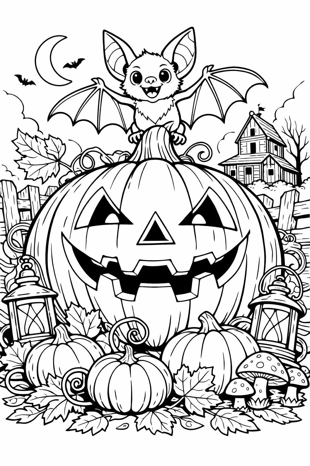 bat coloring page for adults | detailed spooky illustration | relaxing Halloween activity