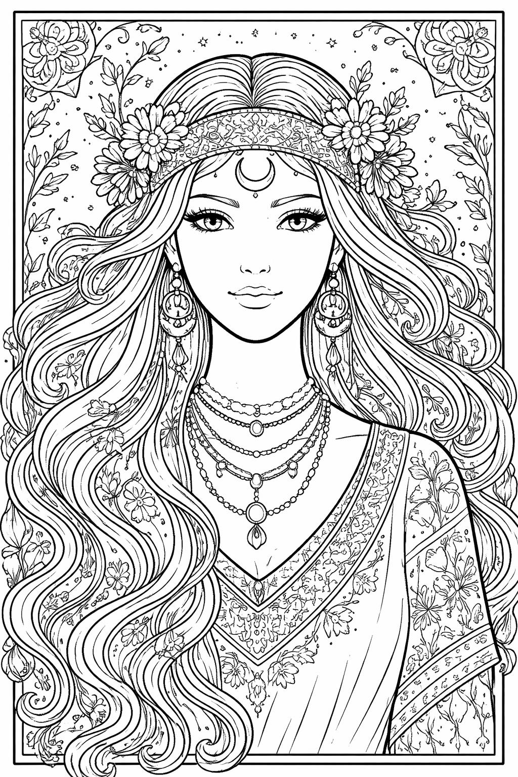 boho floral coloring page | wildflowers and flowing botanical lines | relaxing printable activity