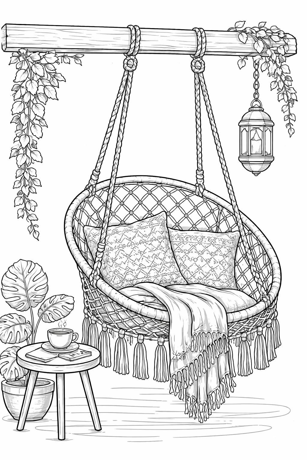 boho nature coloring page | leaves, flowers, and organic shapes | mindful adult activity