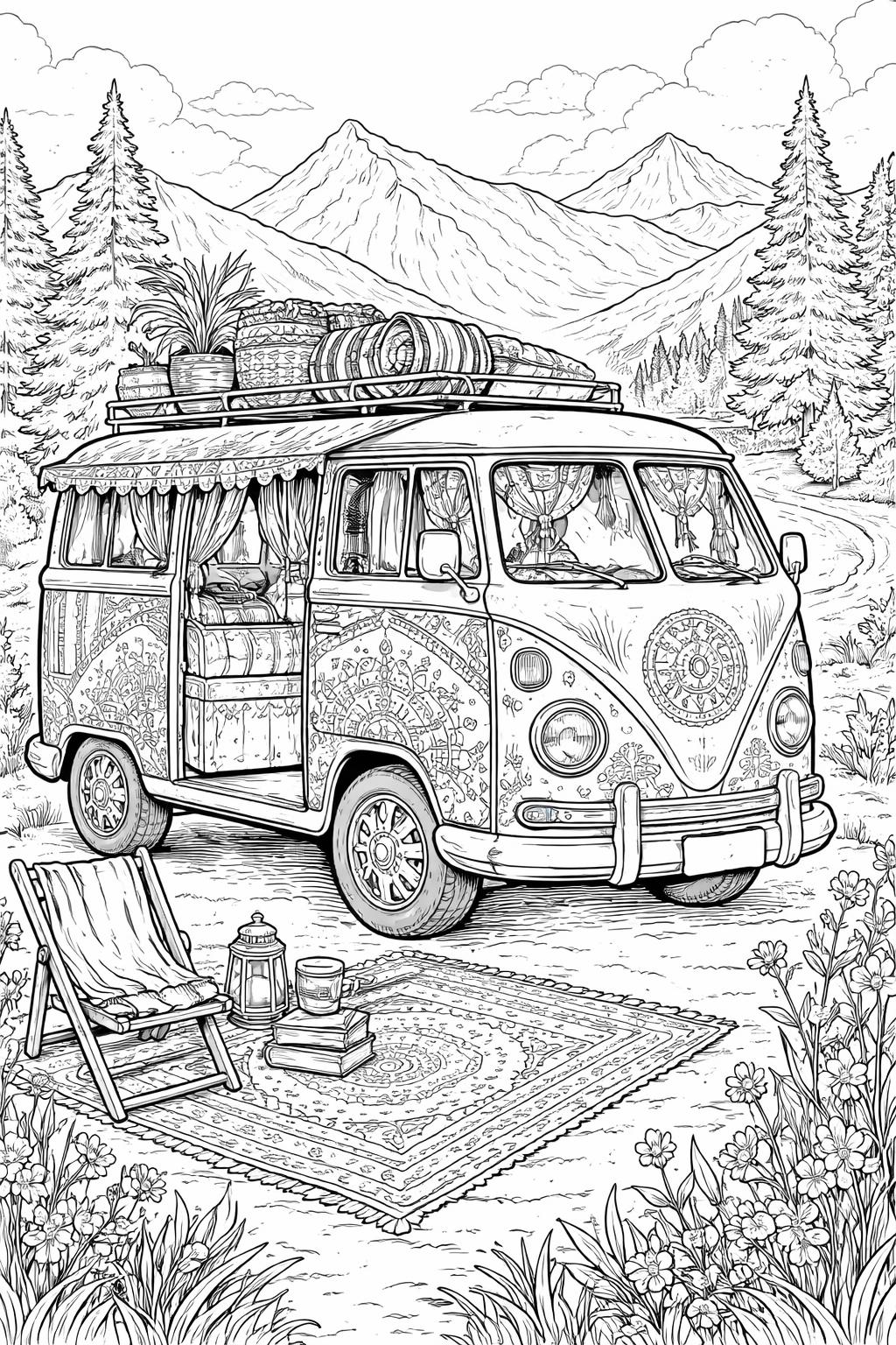 boho moon coloring page | crescent moon and ornamental details | peaceful coloring activity
