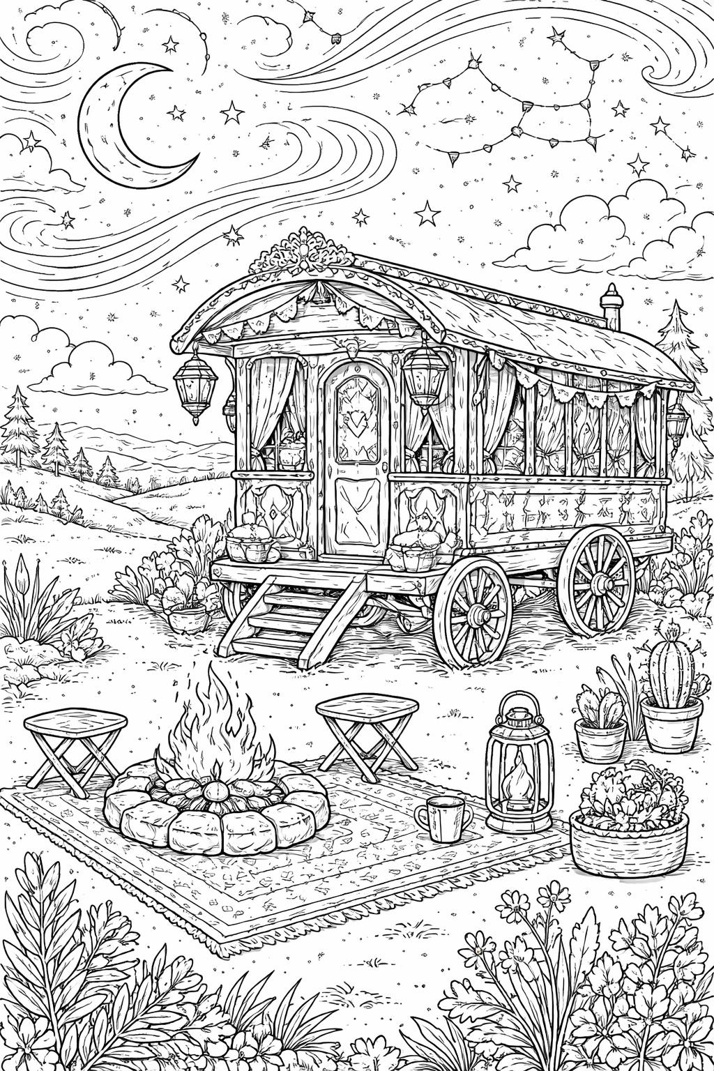 boho terracotta pottery coloring page | handmade ceramic shapes | creative coloring sheet