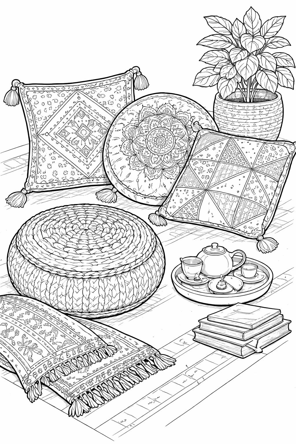 boho ornamental pattern coloring page | intricate bohemian motifs | adult coloring design